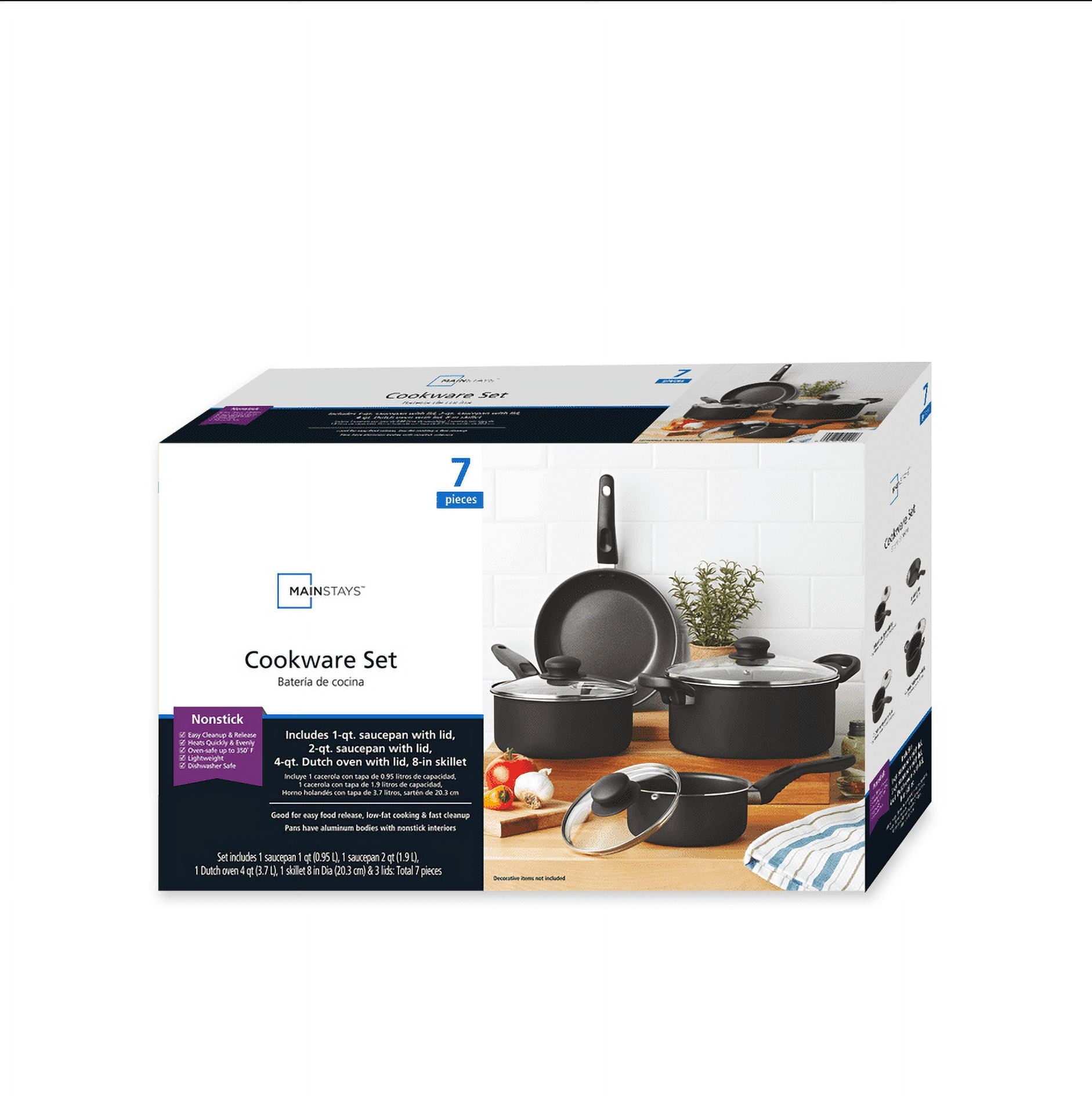 7 Piece Non Stick Aluminium, Pots and Pans Cookware Set, Black - Image 6