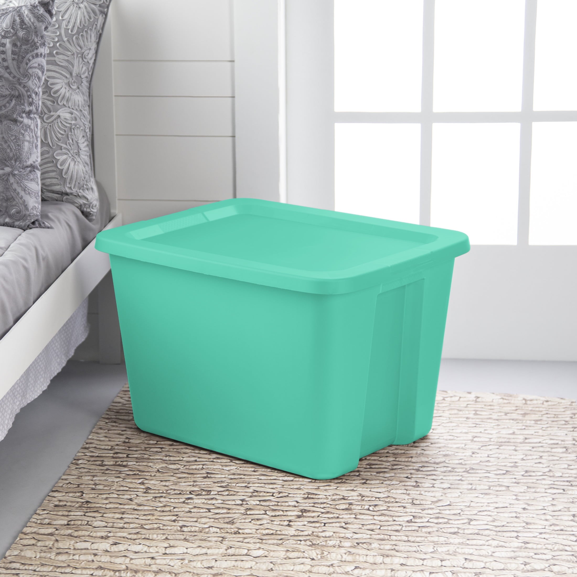 18 Gallon Tote, Plastic Storage Bin with Snap-on Lid, Teal - Image 3