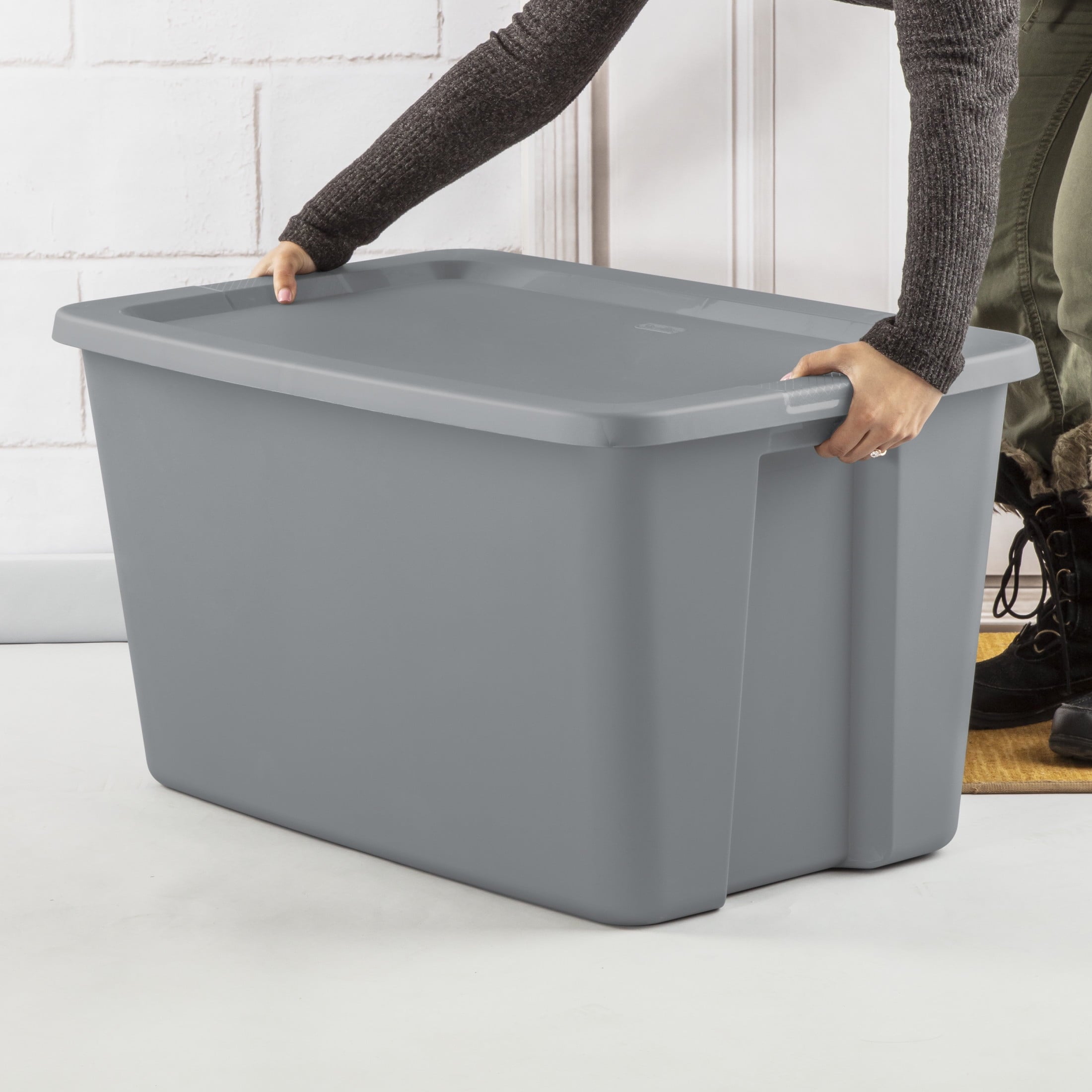 30 Gallon Extra-Large Storage Bin, Durable Plastic Storage Container with Snap-On Lid, Gray - Image 3