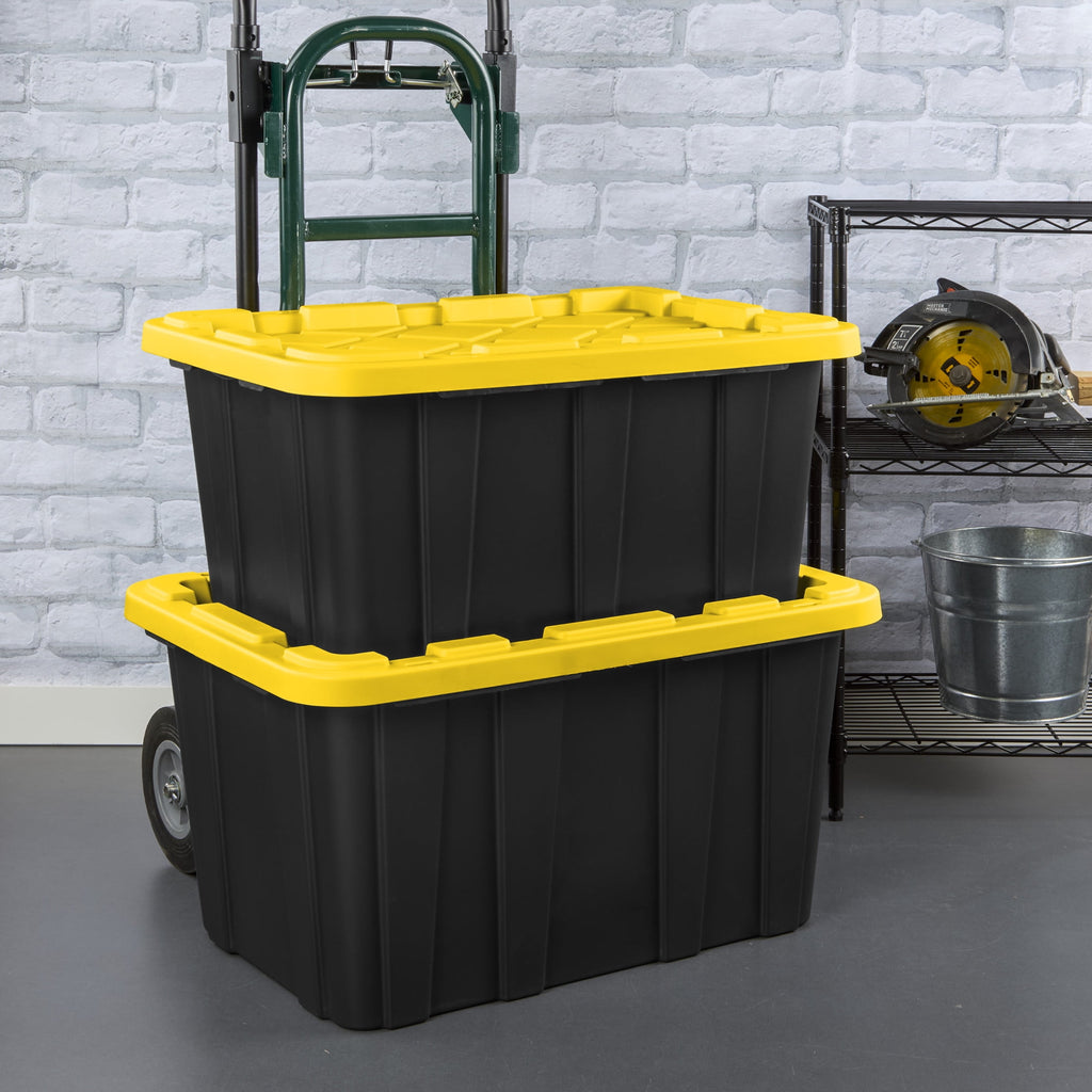 Large Storage Bin, 27 Gallon Durable Plastic Storage Tote with Snap-On Lid, Black and Yellow, 6 Pack - Image 6