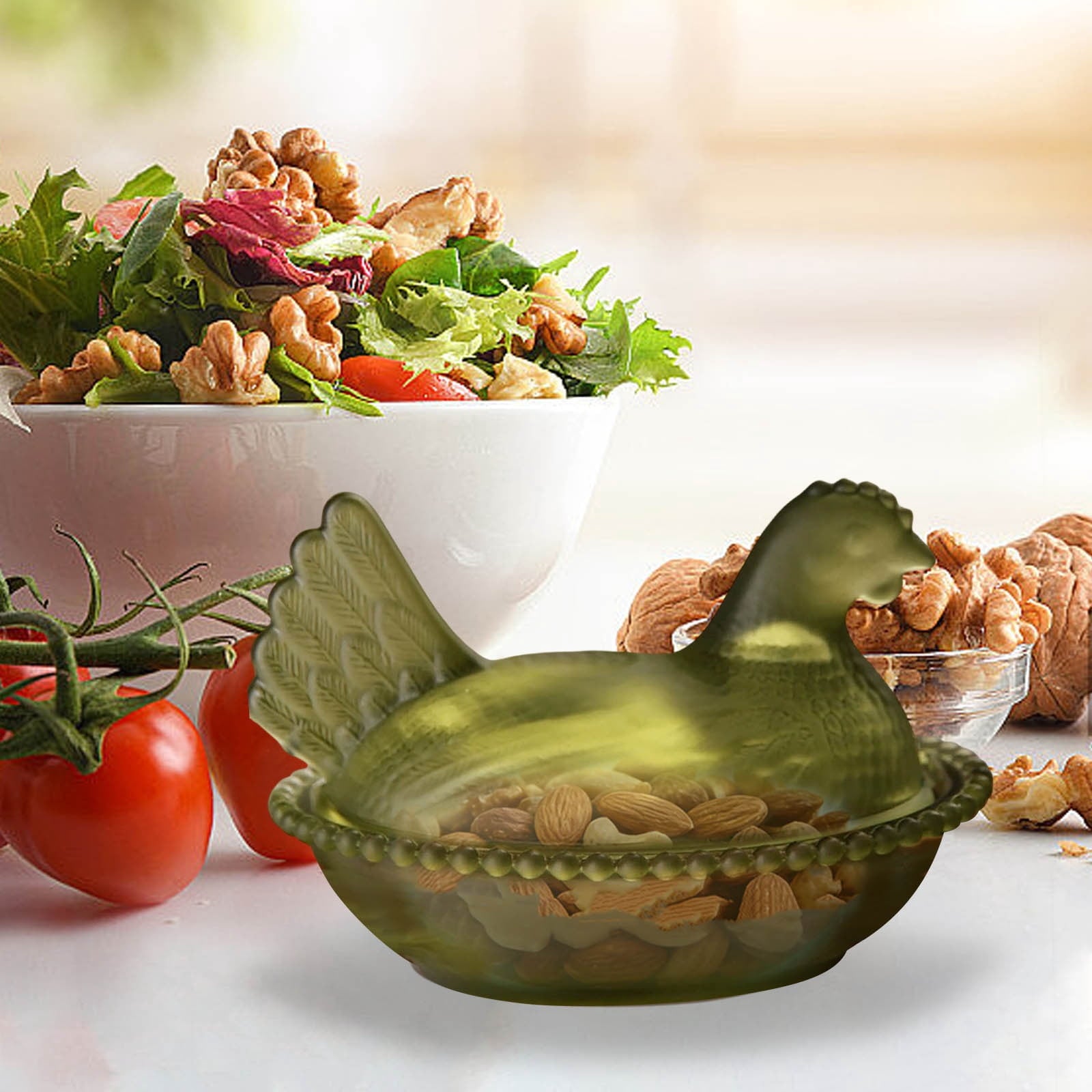 Vintage Plastic Hen on Nest Dish with Lid - Large Pedestal Rooster Plastic Candy Bowl, Colorful Crystal Candy Jar for Snacks, Dessert, Cookies | Home Kitchen Office Tabletop Decor