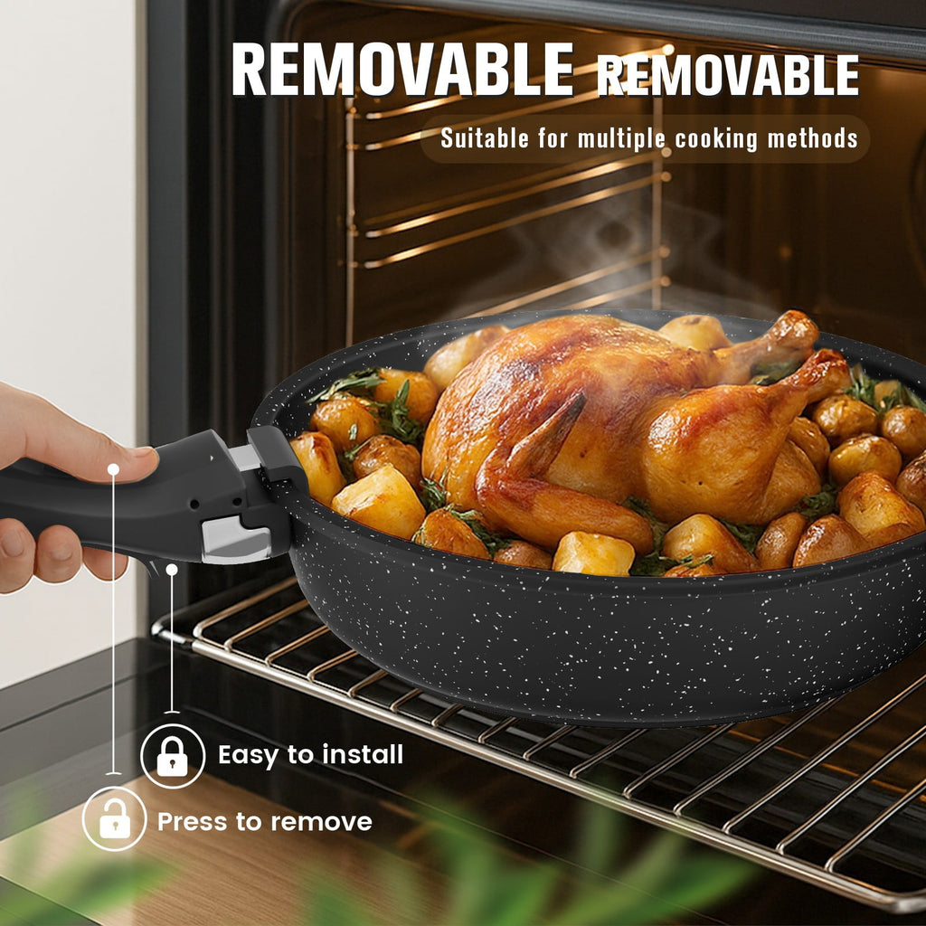 4 Piece Detachable Handle Inorganic Silicon Coating Cookware Set,Pot Pan Set