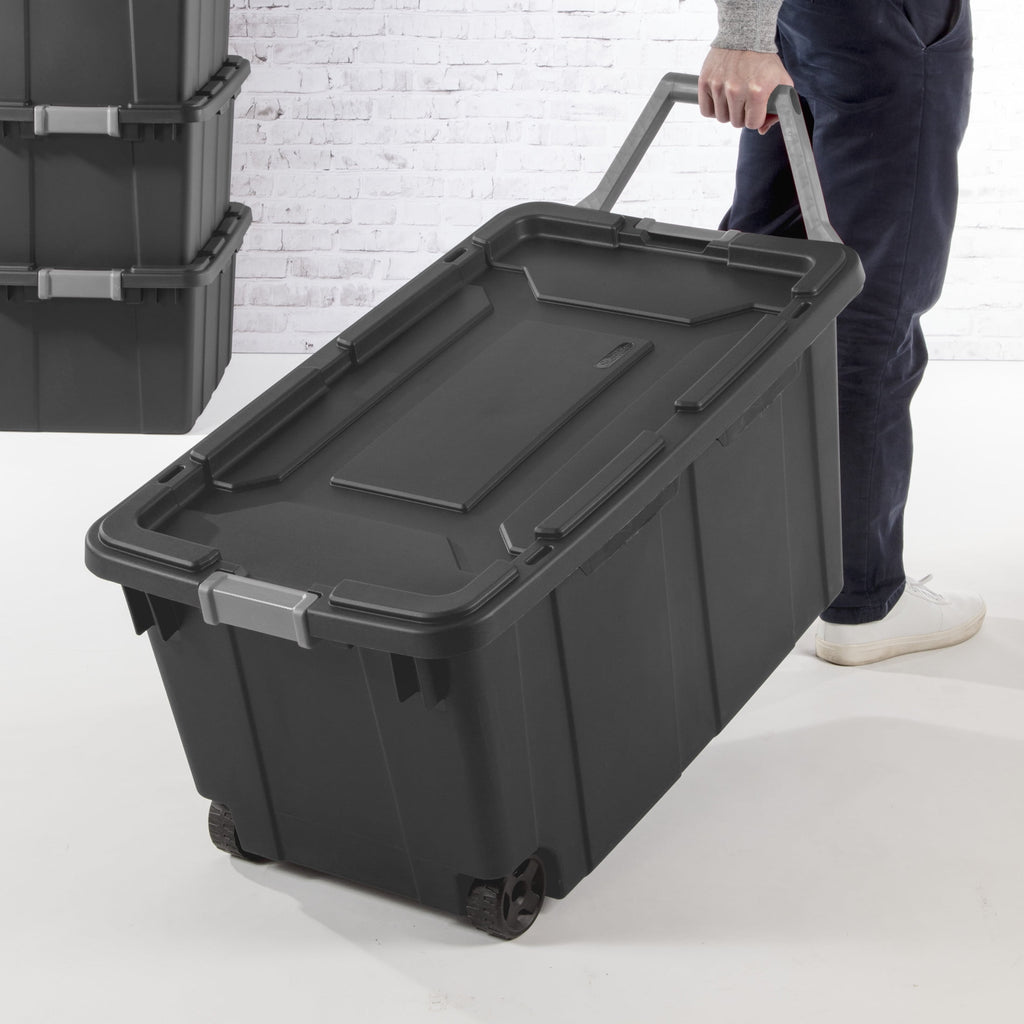 Industrial Storage Bin, 40 Gallon Durable Plastic Storage Tote with Latching Lid and Pull Handle, Dark Gray - Image 3