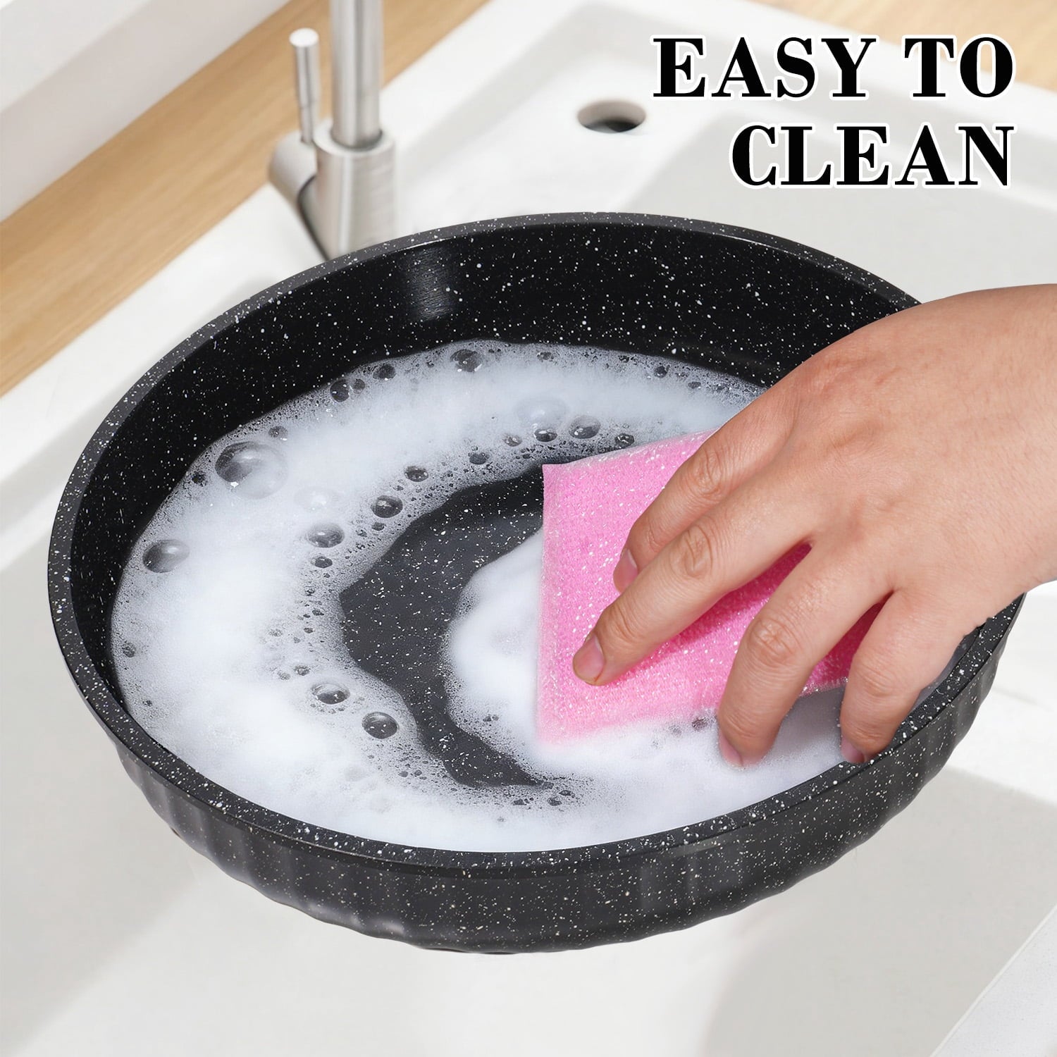 11-Piece Aluminum Pots and Pans Set with Removable Handle, Granite-Inspired Cookware, Induction Compatible, Design