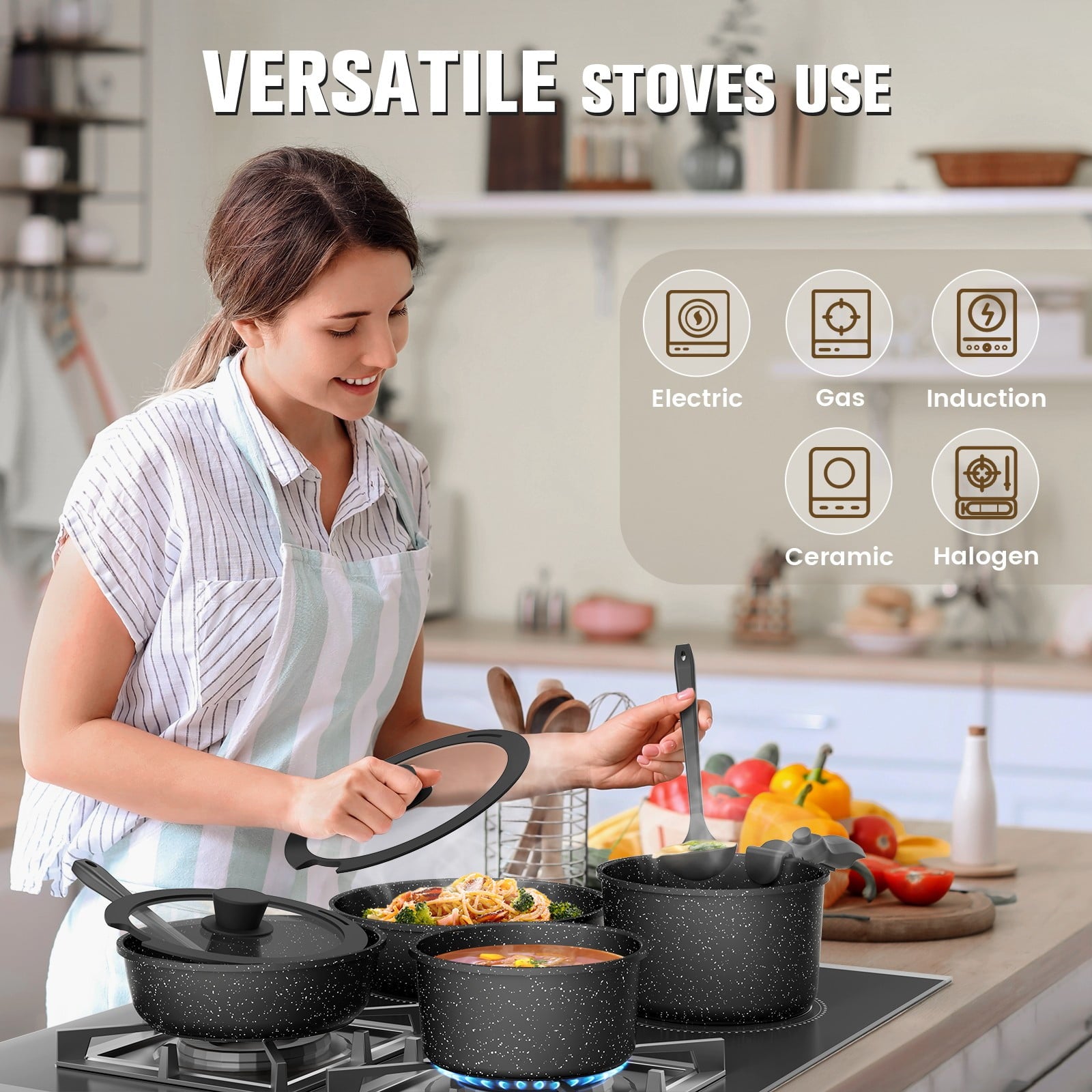 4 Piece Detachable Handle Inorganic Silicon Coating Cookware Set,Pot Pan Set