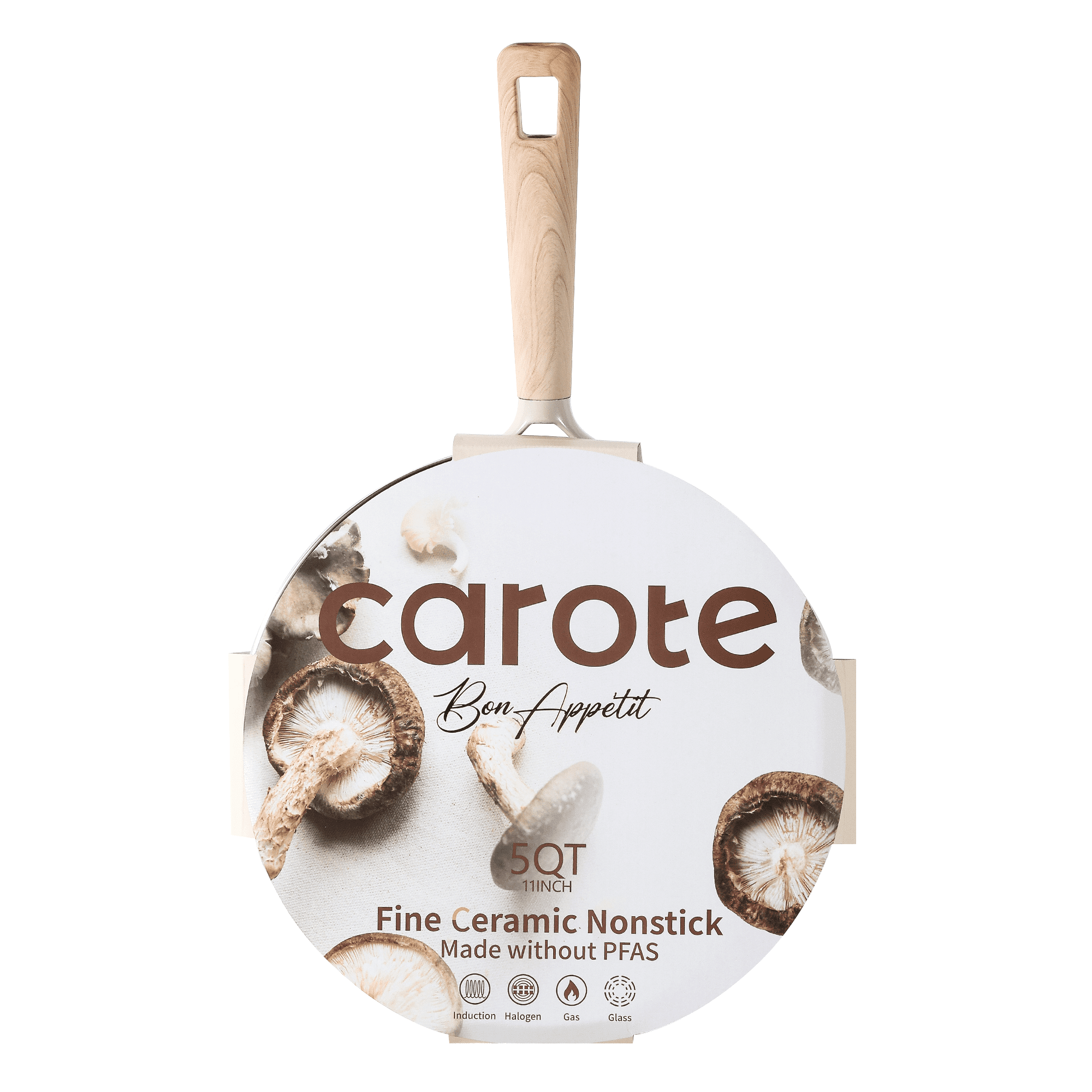 Healthy Ceramic Jumbo Cooker with Induction 11" Non-Toxic Saute Pan With Lid Cover, Bon Appetit, Taupe, 5QT