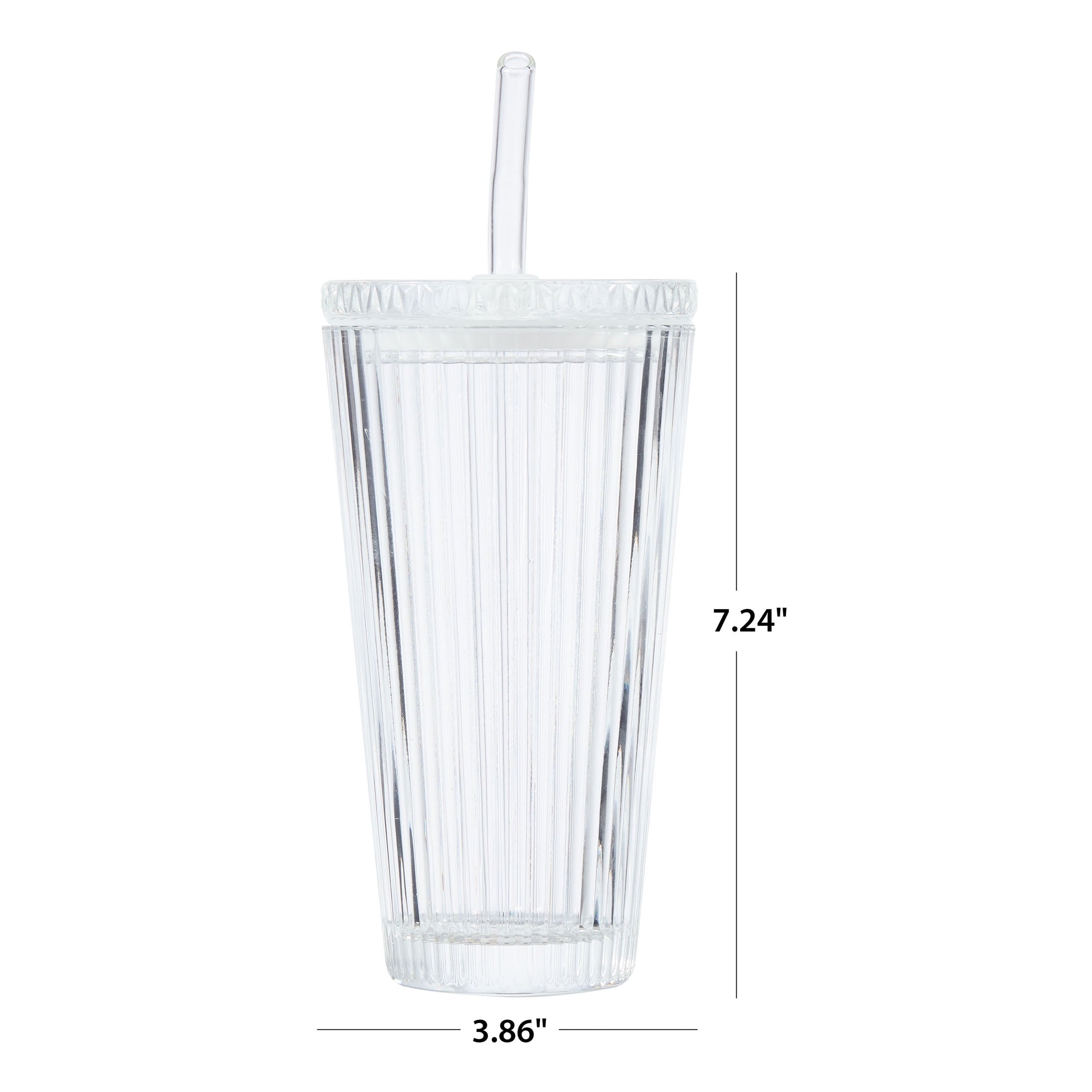 Glass 21oz Tumbler Ribbed with Glass Lid and Straw - Image 2