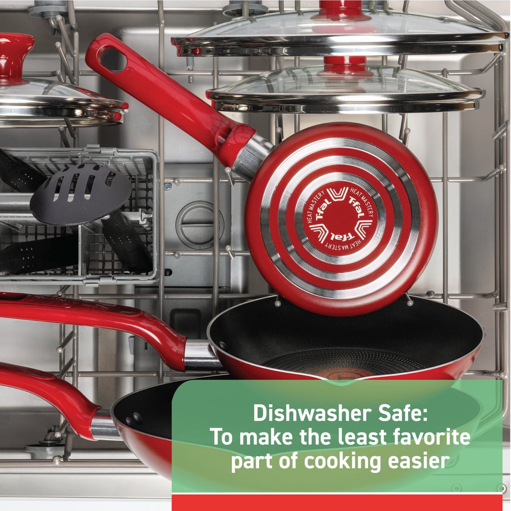 20 Piece Non-Stick Pots and Pans Cookware Set, Red - Image 2