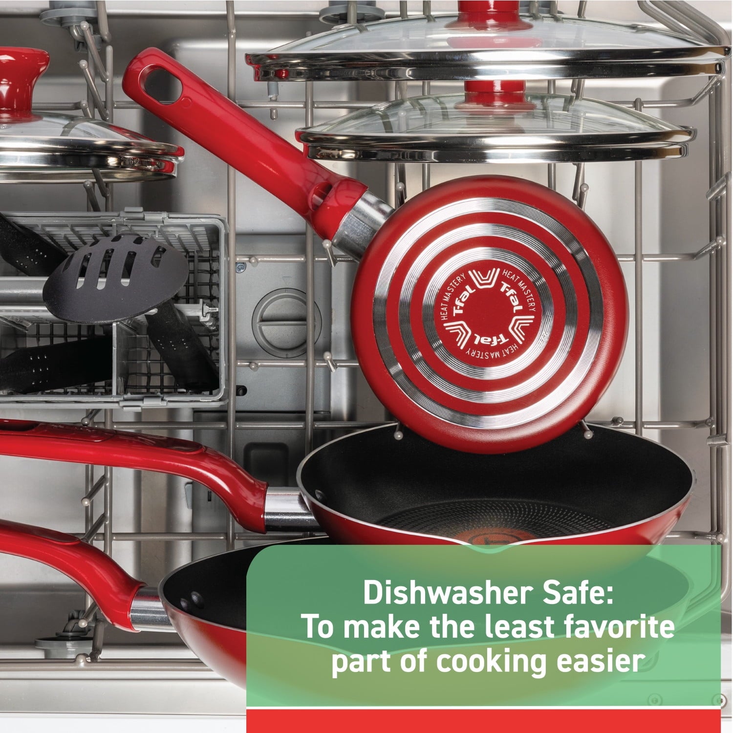 20 Piece Non-Stick Pots and Pans Cookware Set, Red - Image 2
