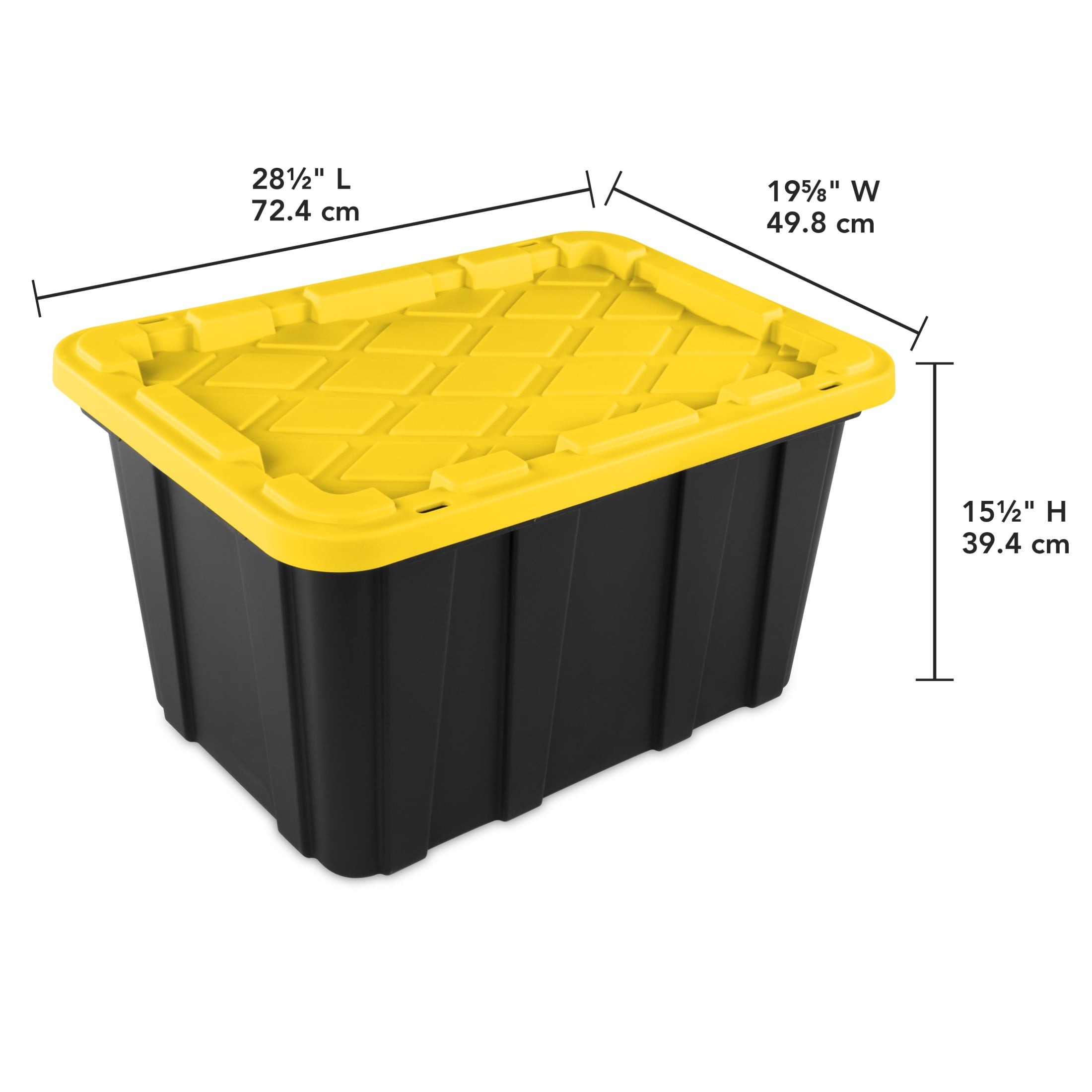 Large Storage Bin, 27 Gallon Durable Plastic Storage Tote with Snap-On Lid, Black and Yellow, 6 Pack - Image 2