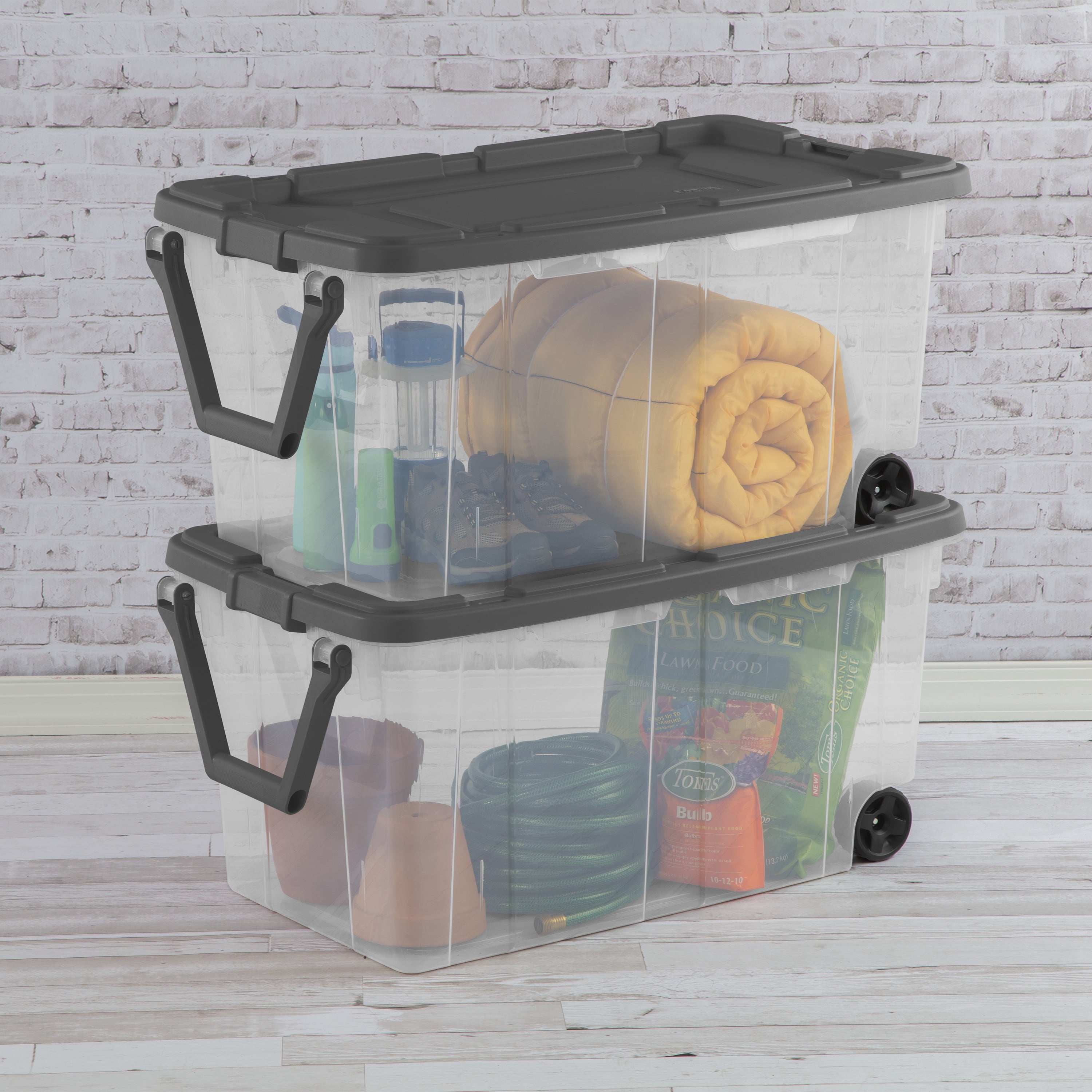 160 Extra-Large Wheeled Storage Bin, Clear Storage Container with Latch Lid and Pull Handle, Durable, Dark Gray - Image 6