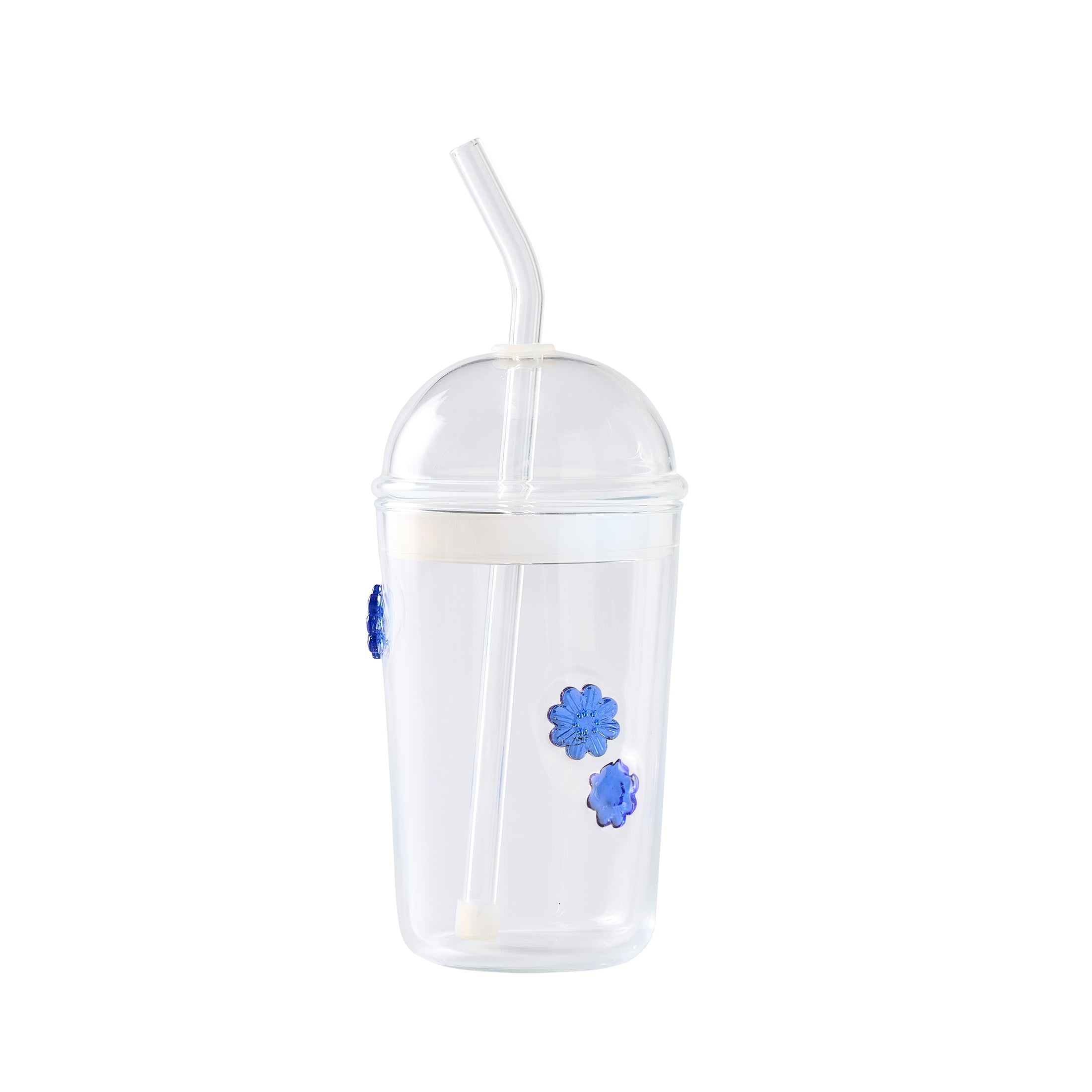 Glass Sipper Blue Floral Icon with Glass Lid