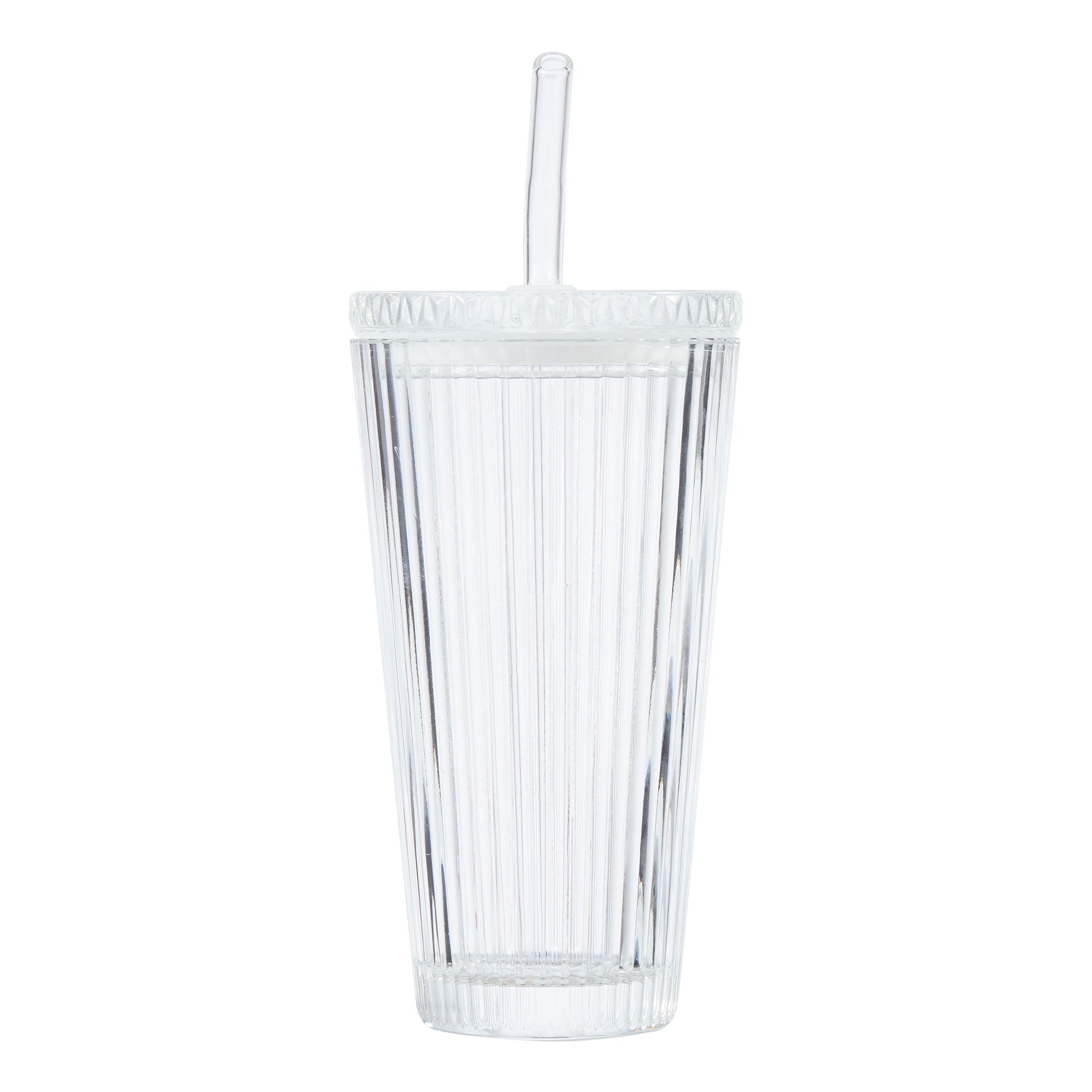 Glass 21oz Tumbler Ribbed with Glass Lid and Straw