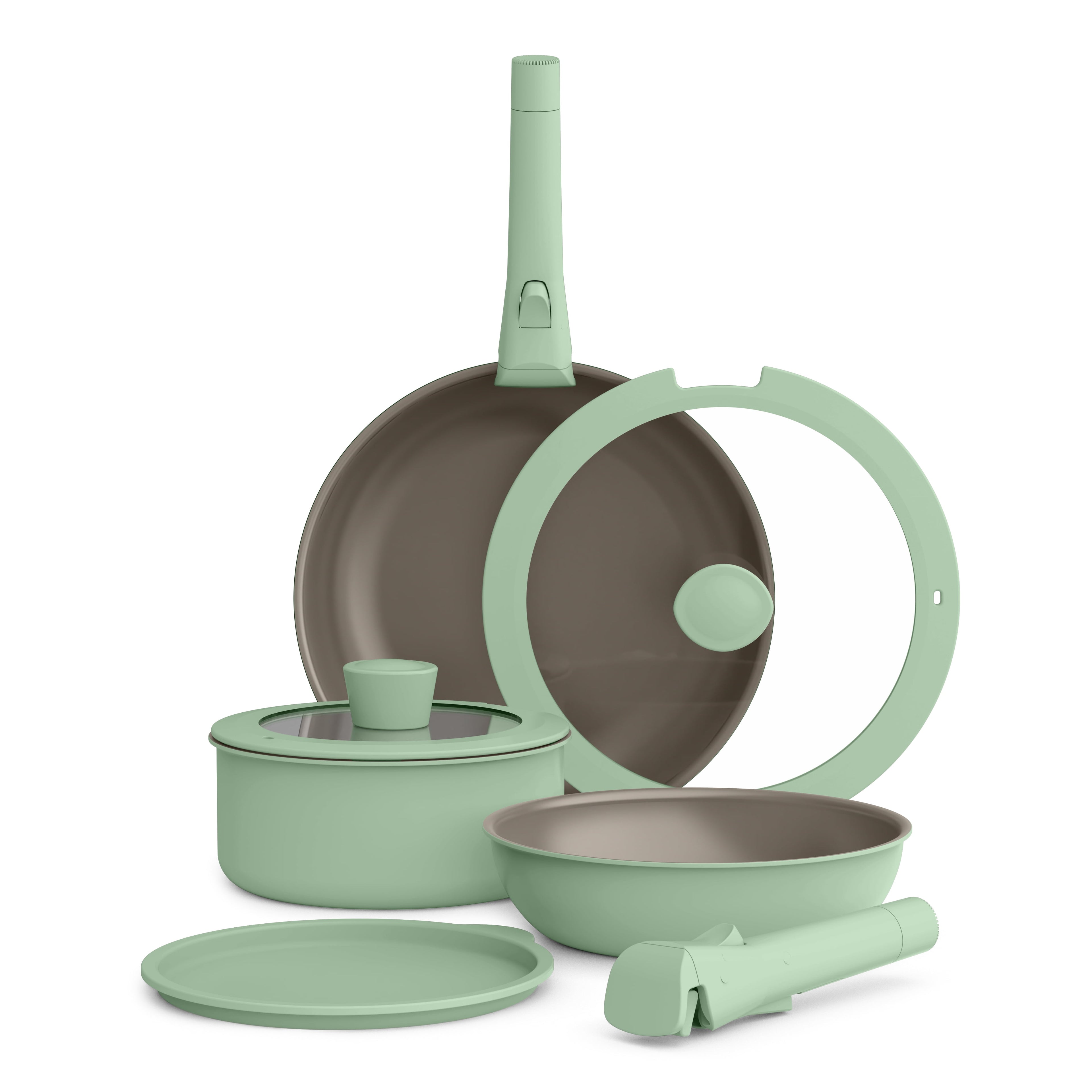 8-Piece Piece Ceramic Cookware Set with Removable Handles, Oatmilk