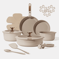 18 Pcs Ceramic Cookware Sets, Nonstick Pots and Pans with Detachable Handles, Oven Safe, Induction Cookware, Stackabl...