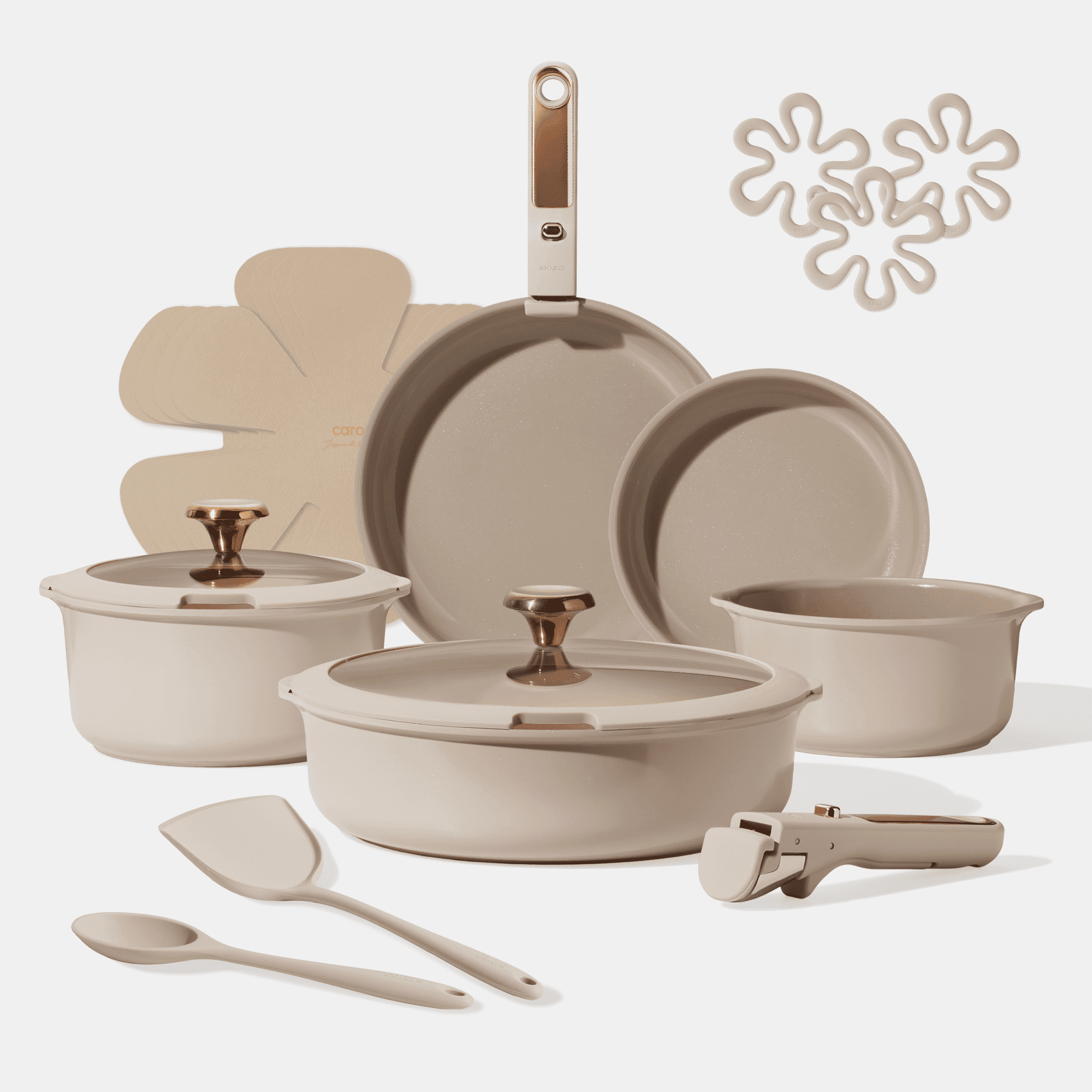 18 Pcs Ceramic Cookware Sets, Nonstick Pots and Pans with Detachable Handles, Oven Safe, Induction Cookware, Stackabl...