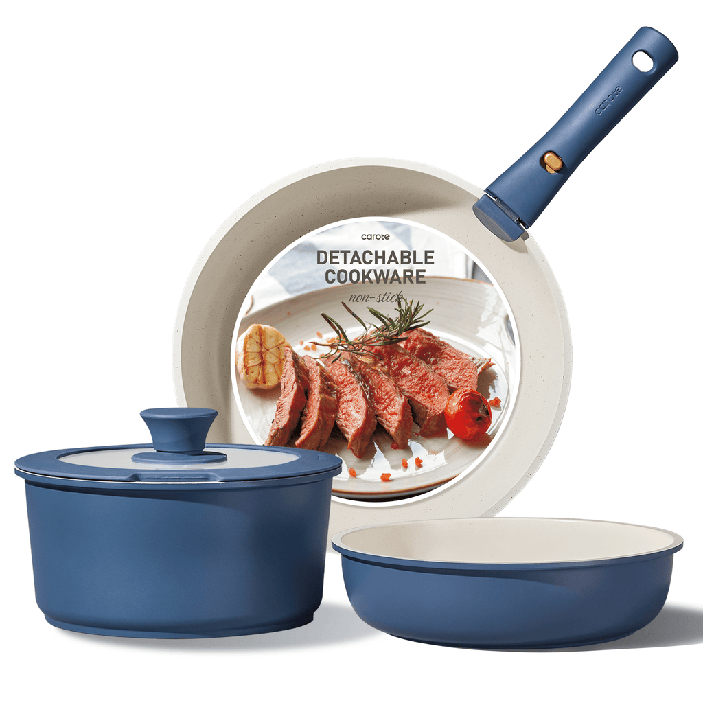5 Pcs Pots and Pans Nonstick, Cookware Set with Detachable Handles, Oven Safe, Induction Ready, Stackable Kitchen Coo...