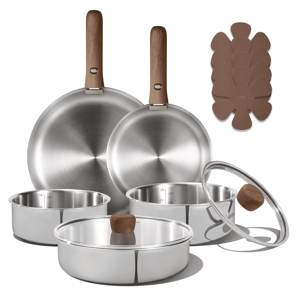 13-Piece Stainless Steel Cookware Set with Detachable Handle, Induction Compatible