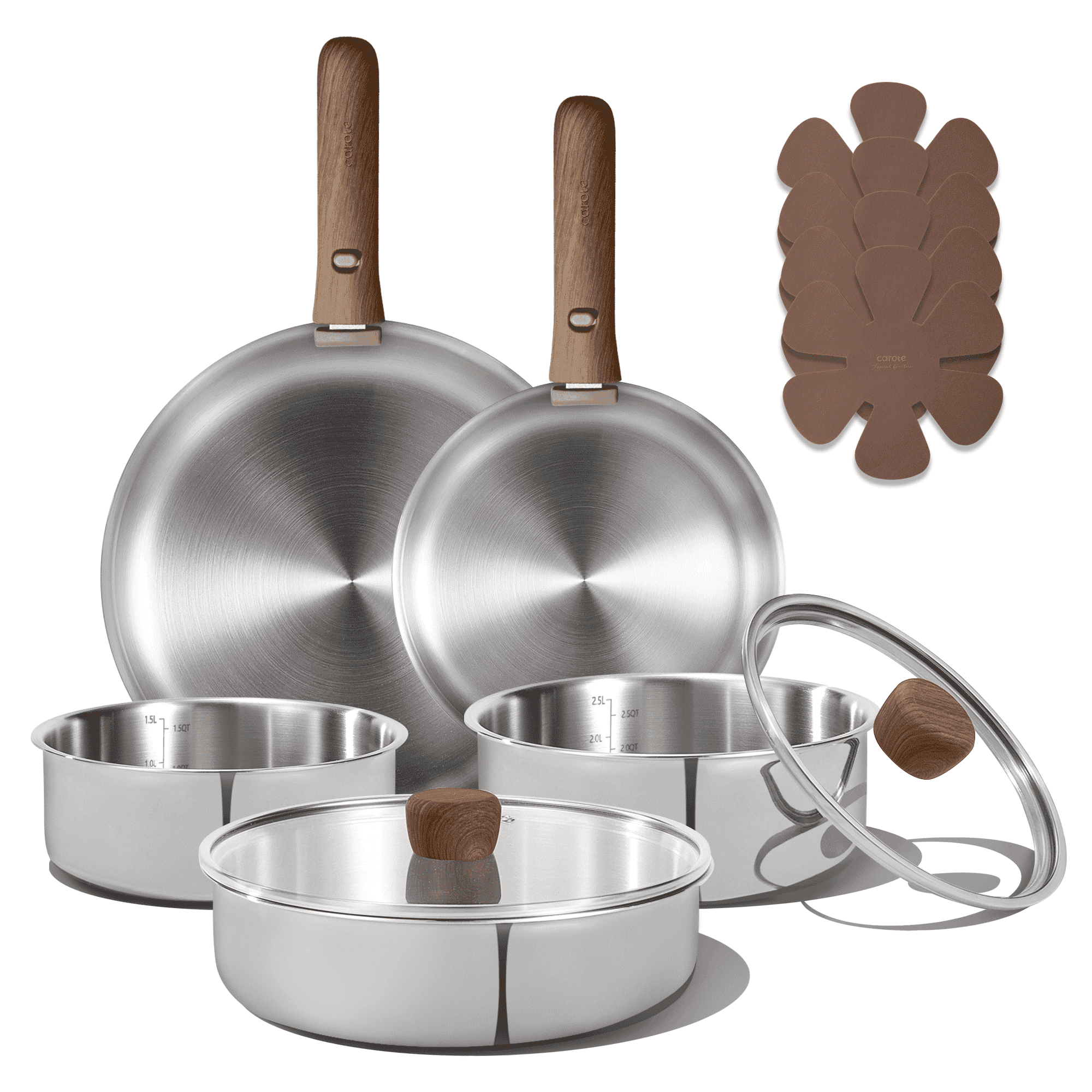 13-Piece Stainless Steel Cookware Set with Detachable Handle, Induction Compatible