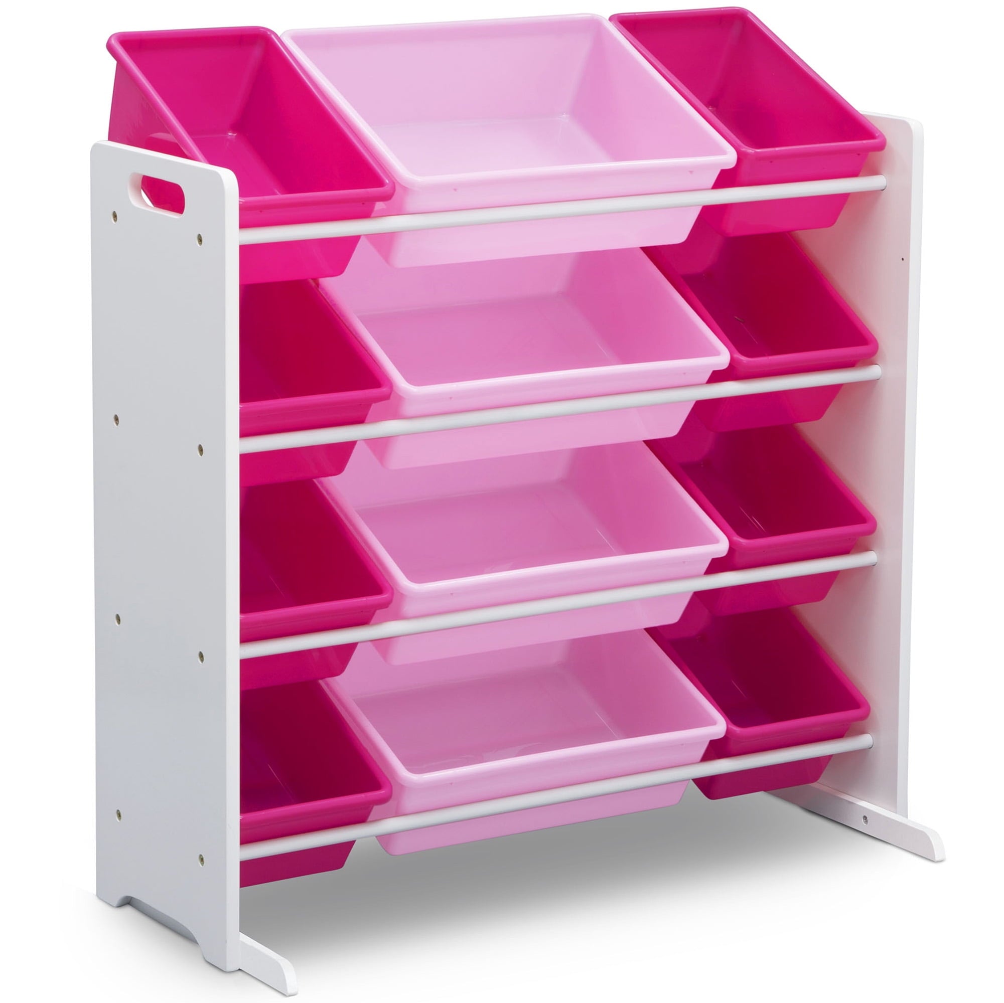 Kids Toy Storage Organizer with 12 Plastic Bins, Greenguard Gold Certified, White/Pink
