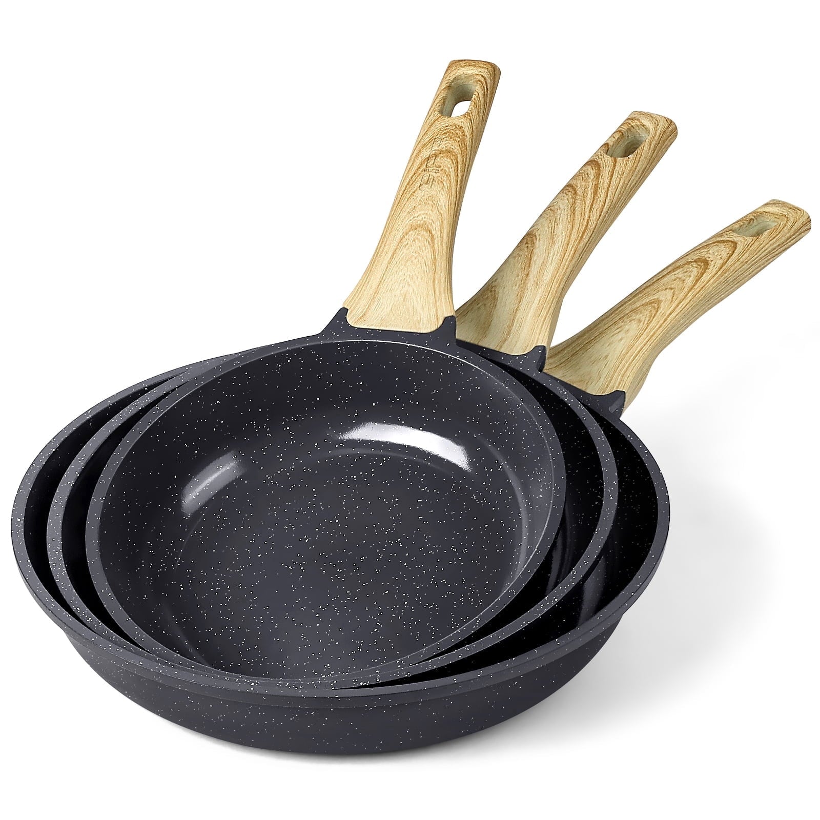 3 Pcs Non Stick Frying Pan Set, 9.5”, 10”, 11” Ceramic Cookware with Induction Compatible,,Kitchen Cooking Skillet Pans Set