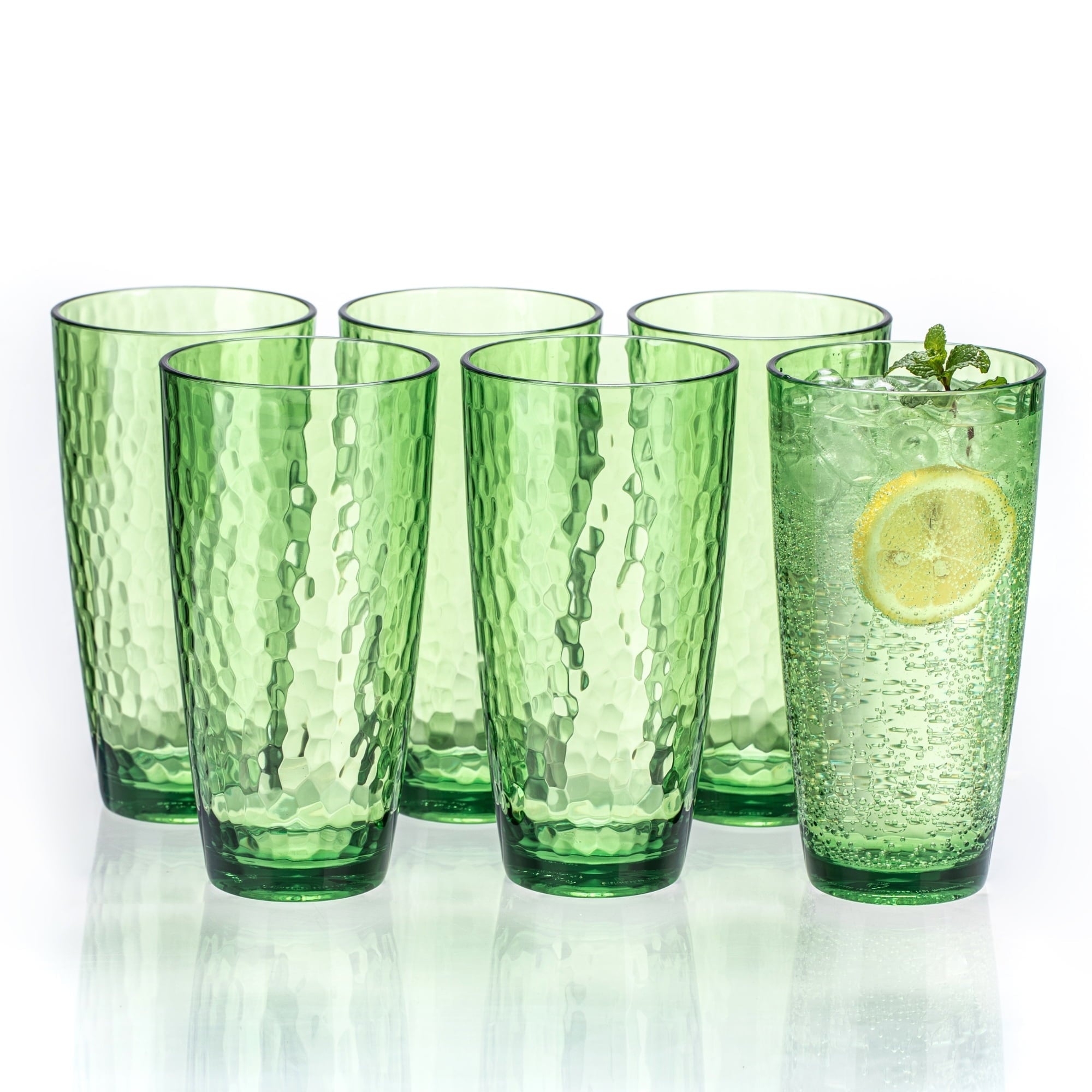 20oz Colorful Acrylic Glasses Drinkware (Set of 6), Hammered Shatter-Proof Plastic Tumblers