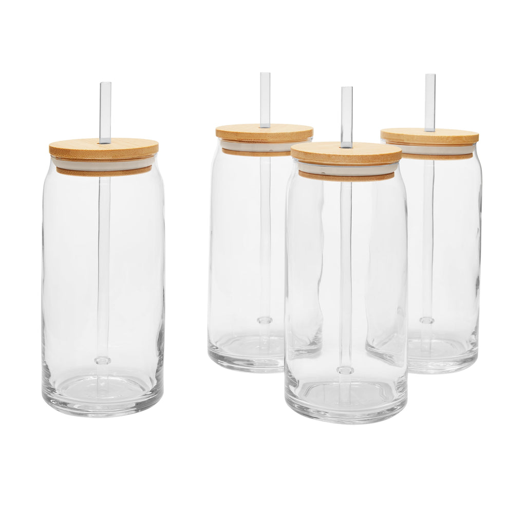 Can Glass Drinkware with Lids & Straws, Set of 4