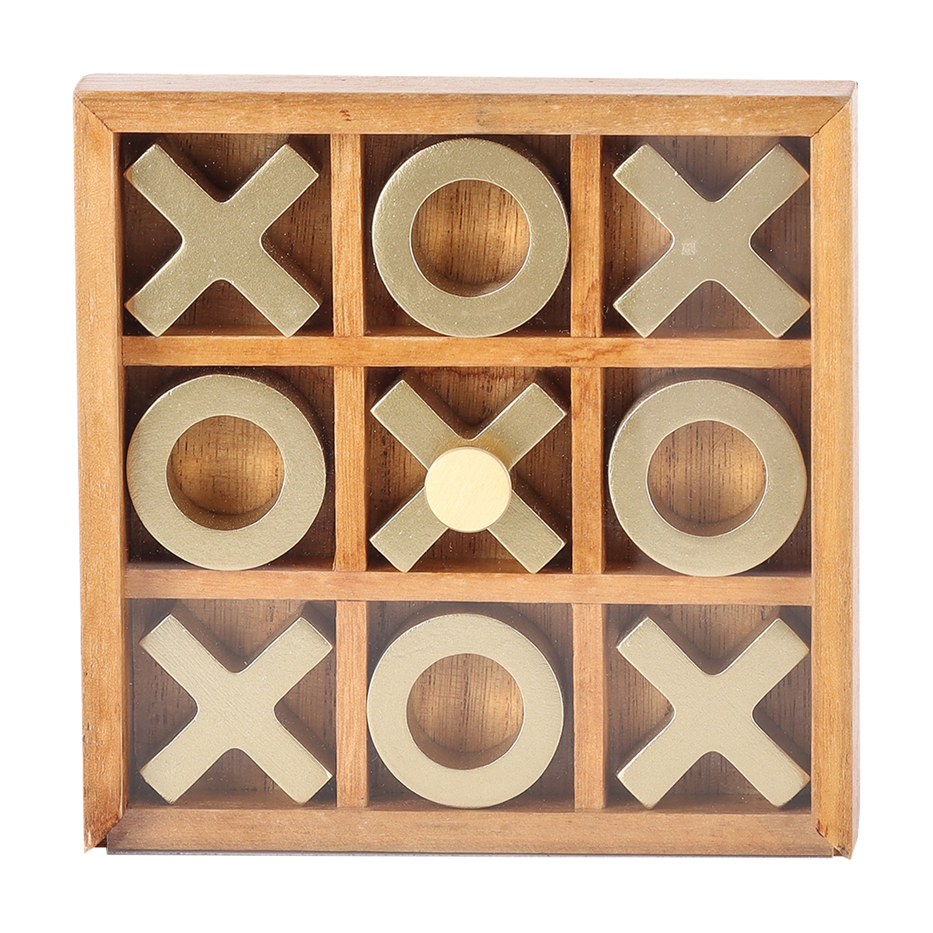 Decorative Gold and Wood Tabletop Tic Tac Toe Tabletop Set