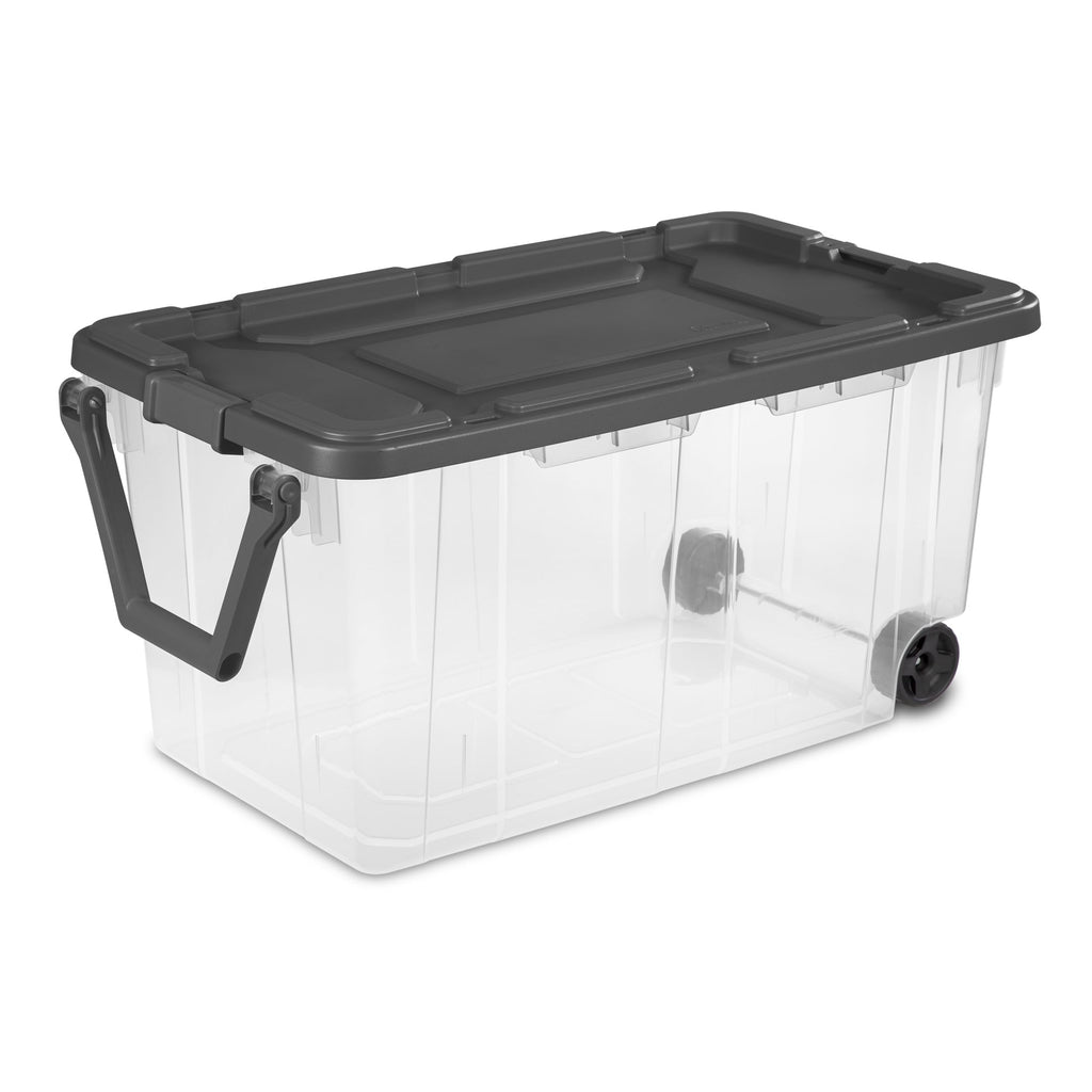 160 Extra-Large Wheeled Storage Bin, Clear Storage Container with Latch Lid and Pull Handle, Durable, Dark Gray