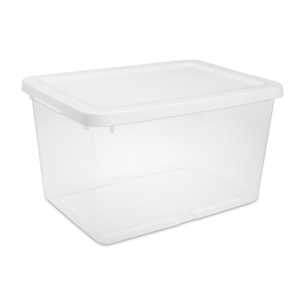 20 Small Storage Bin, Clear Plastic Storage Container with Snap-On Lid, White