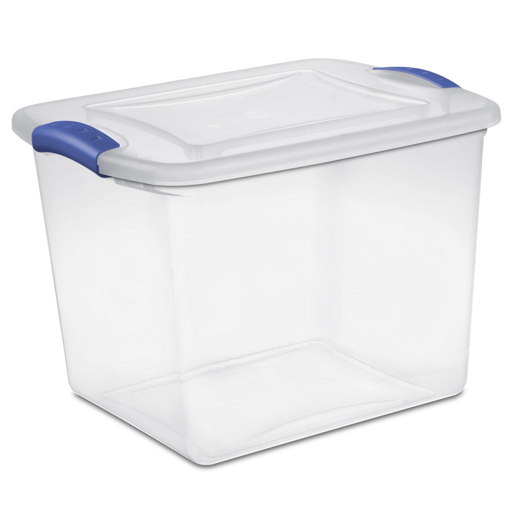 27 Medium Latching Storage Bin, Clear Plastic Stoarge Conatiner with Latch Lid, Blue