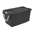 Industrial Storage Bin, 40 Gallon Durable Plastic Storage Tote with Latching Lid and Pull Handle, Dark Gray