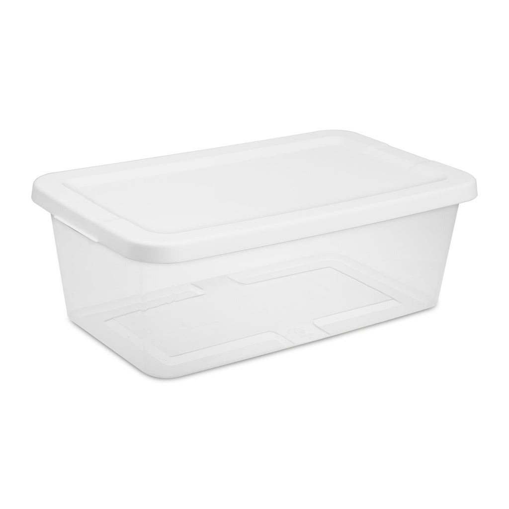 6 Small Storage Bin, Clear Plastic Storage Container with Snap-On Lid, White