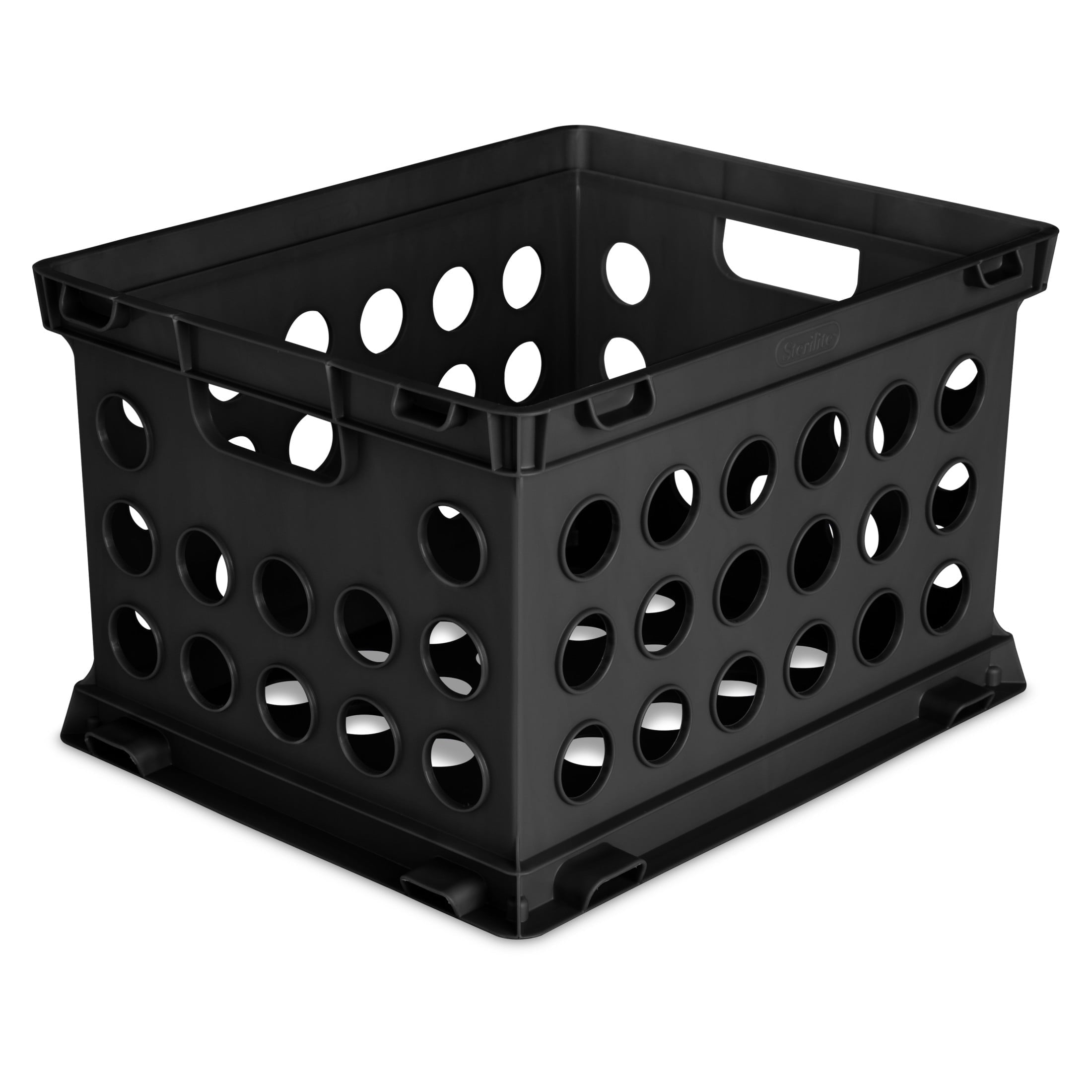 File Crate, Versatile Plastic Bin with Handles, Letter or Legal File Storage, Black, Standard Size