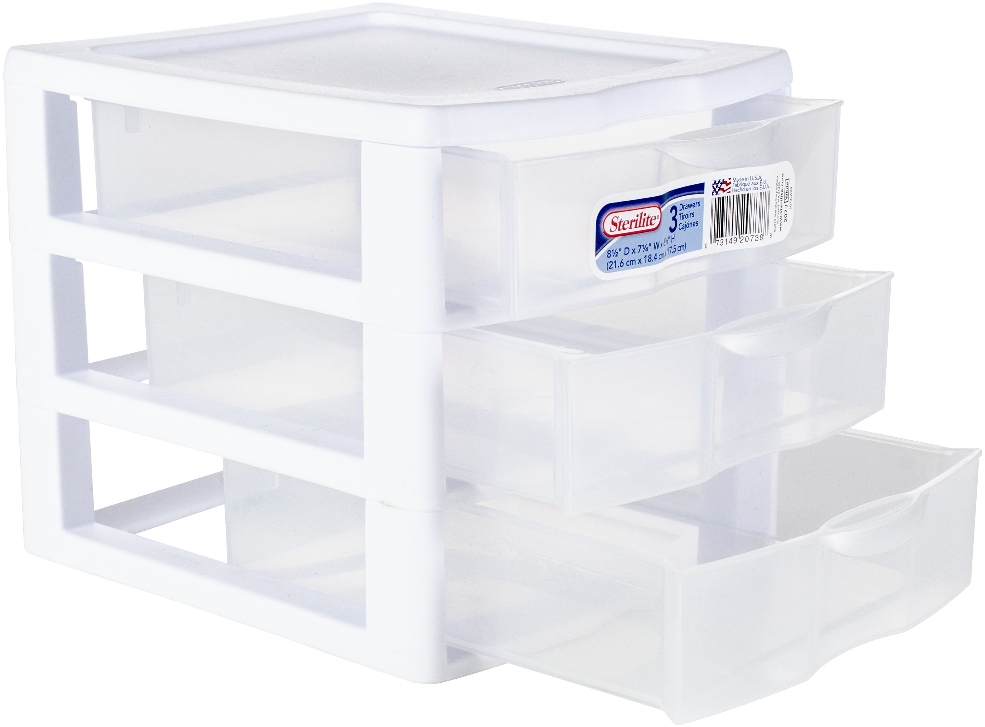 , 3 Drawer Clear Storage Bin, Desktop Drawer Storage Container, White
