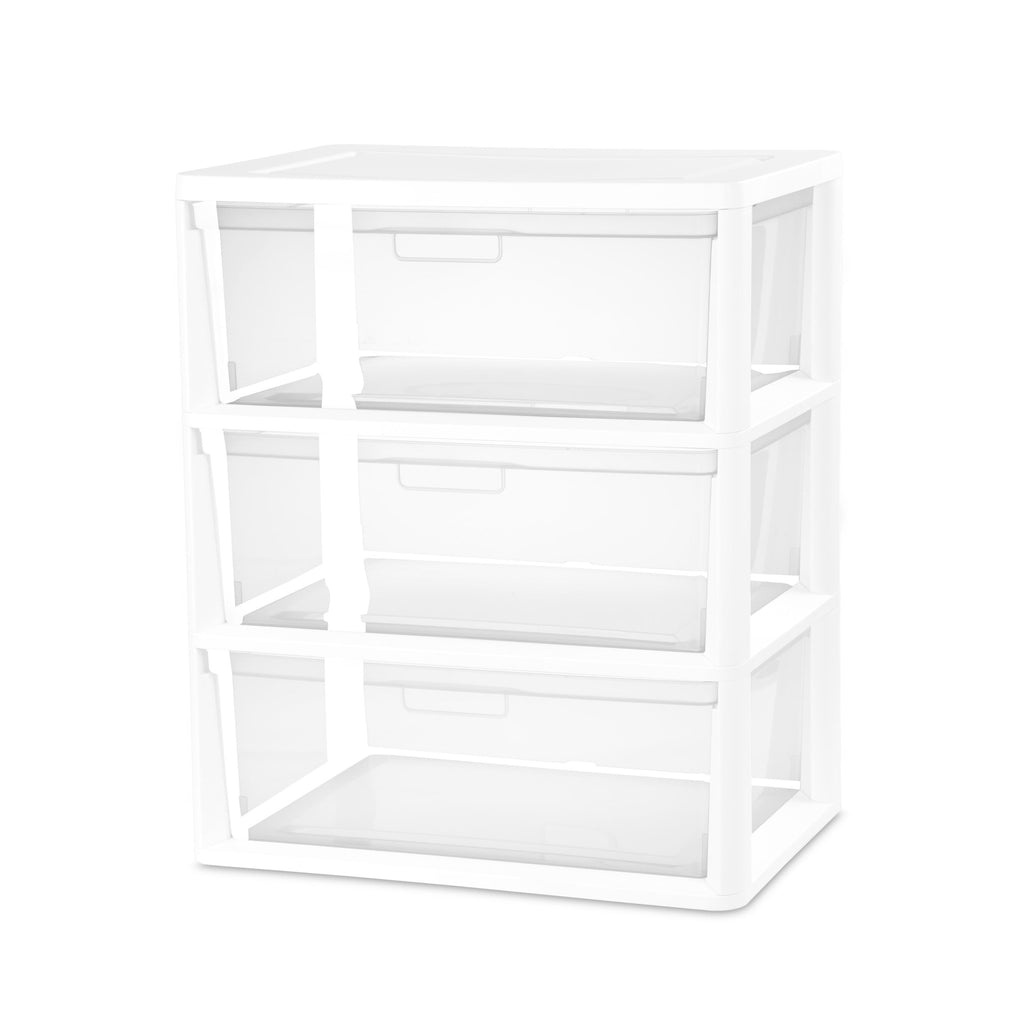 3 Drawer Tower, Plastic Storage Organizer with Removable Clear Bins, Easy to Assemble - No Tools Needed, White