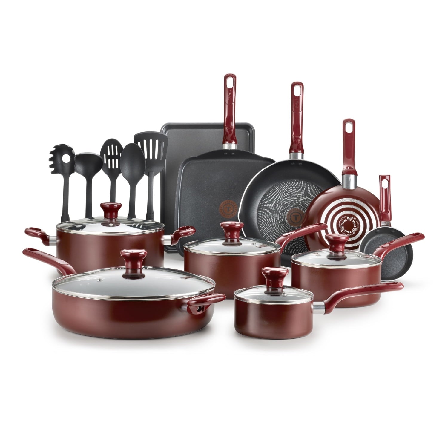 20 Piece Non-Stick Pots and Pans Cookware Set, Red