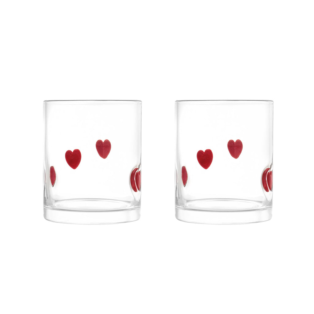 & 12 fl oz Red Hearts Charm Drinking Glasses, Set of 2