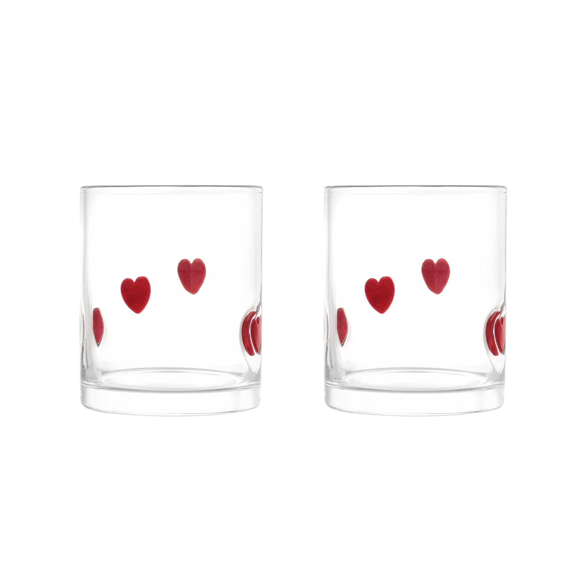 & 12 fl oz Red Hearts Charm Drinking Glasses, Set of 2