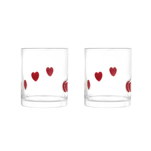 & 12 fl oz Red Hearts Charm Drinking Glasses, Set of 2
