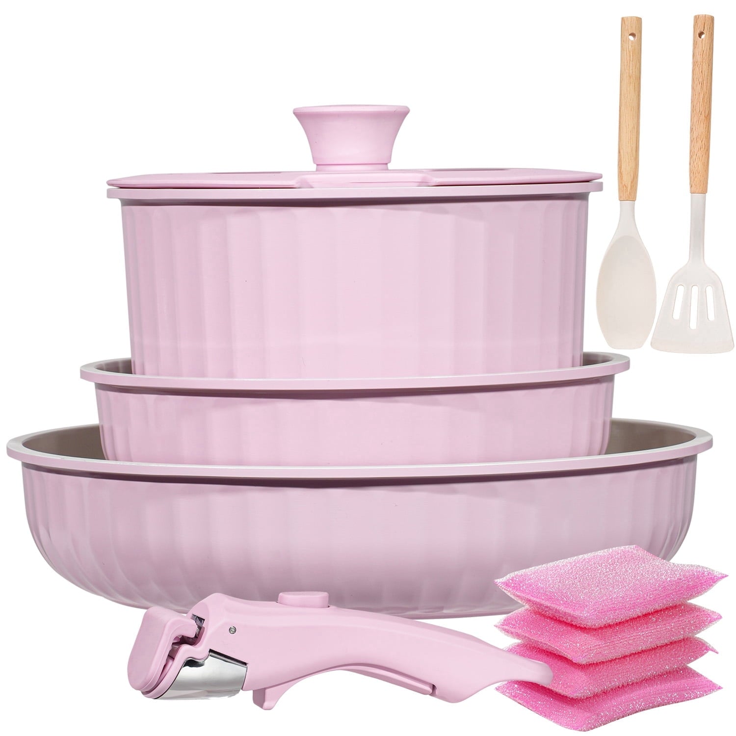 11-Piece Aluminum Pots and Pans Set with Removable Handle, Granite-Inspired Cookware, Induction Compatible, Design