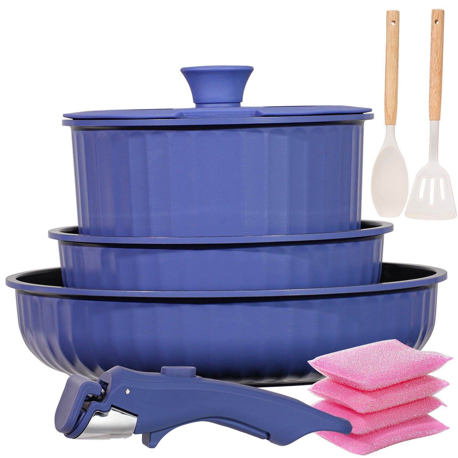 11-Piece Aluminum Pots and Pans Set with Removable Handle, Granite-Inspired Cookware, Induction Compatible, Design