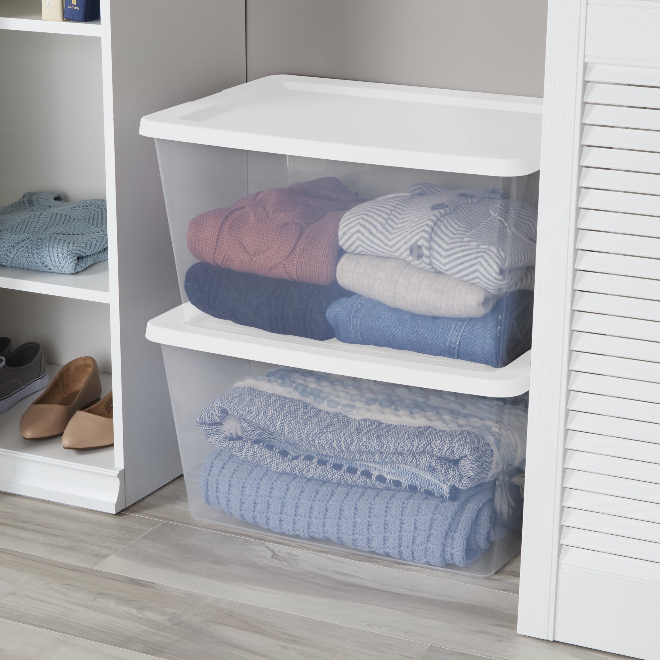 58 Medium Storage Bin, Clear Plastic Storage Container with Snap-On Lid, White - Image 4