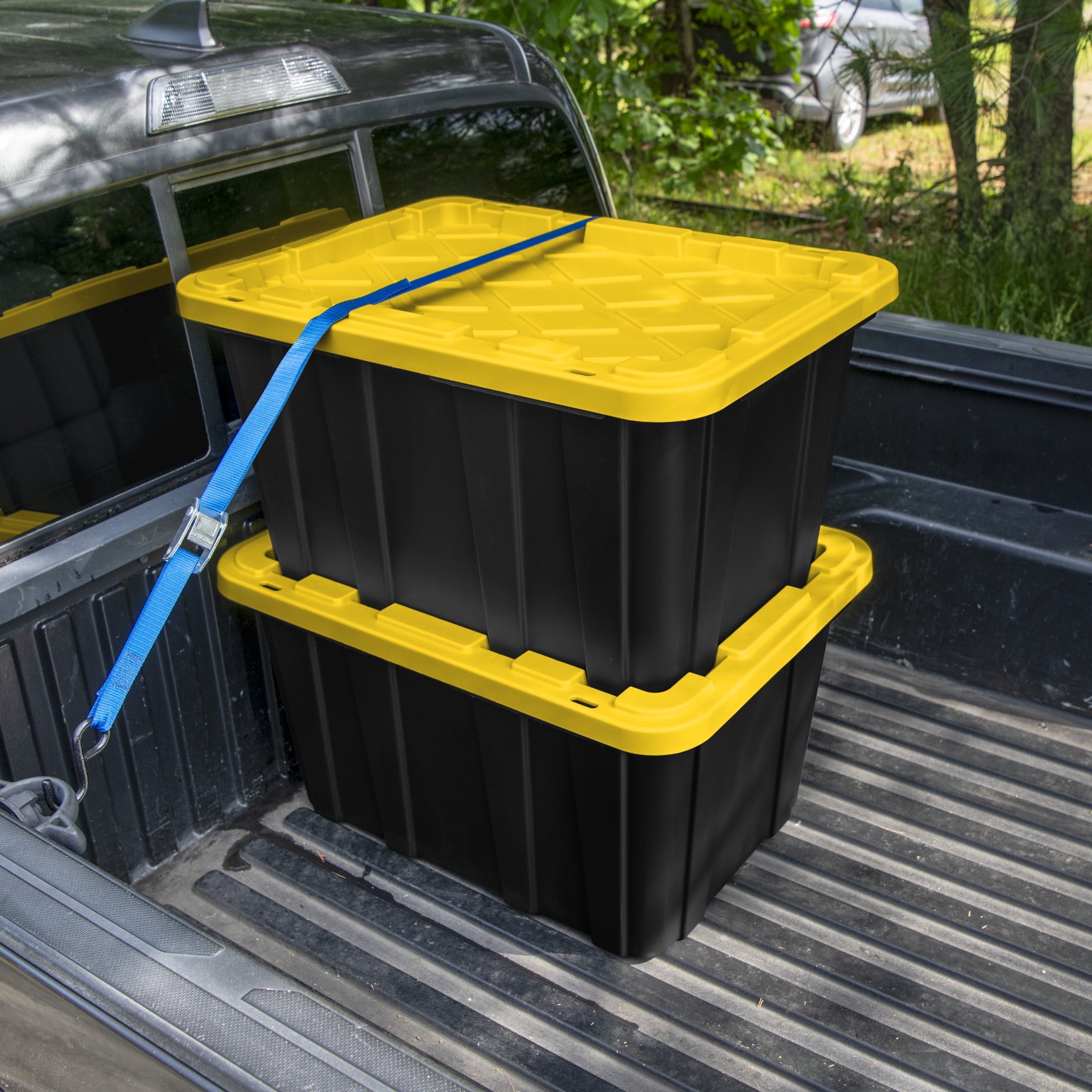 Large Storage Bin, 27 Gallon Durable Plastic Storage Tote with Snap-On Lid, Black and Yellow, 6 Pack - Image 4