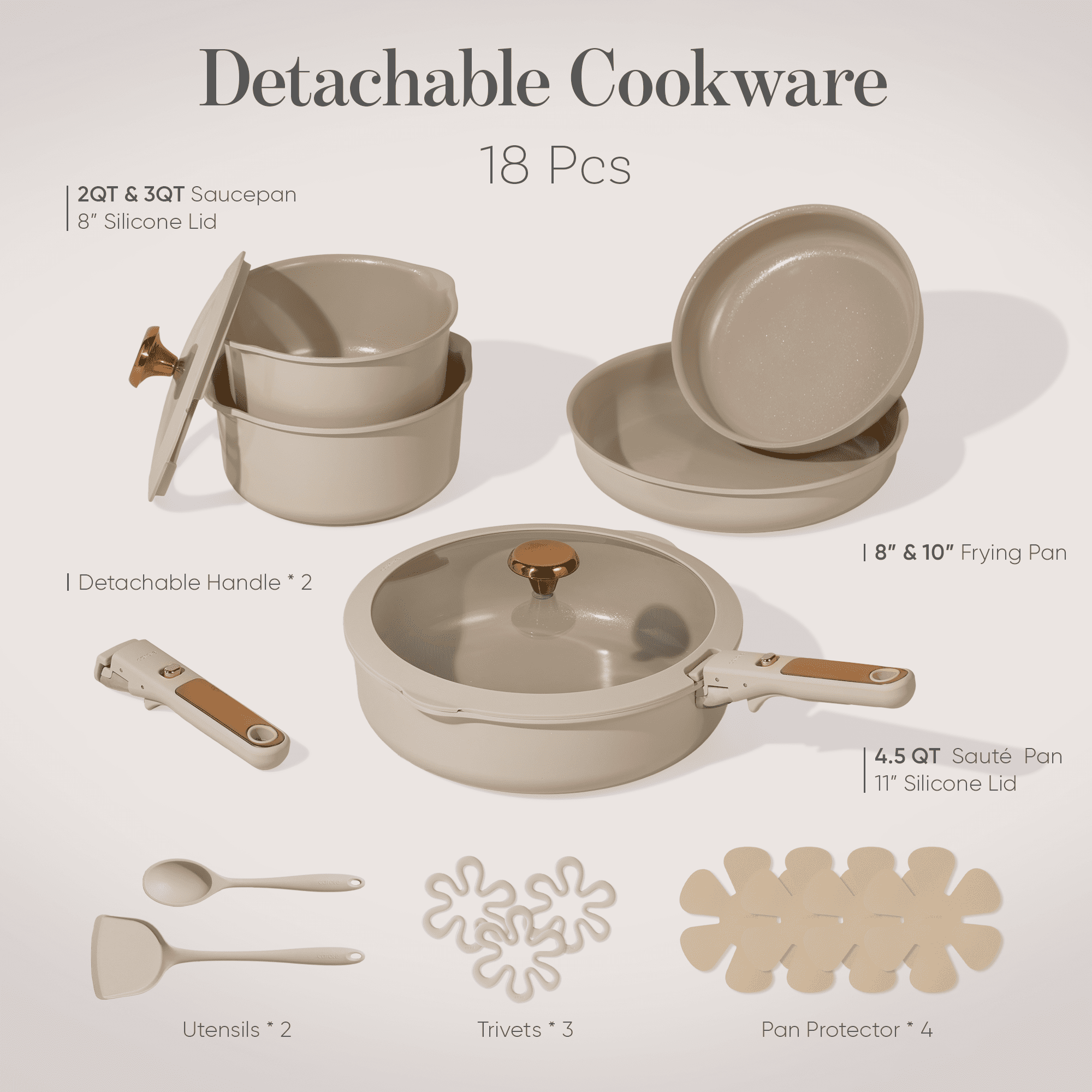 18 Pcs Ceramic Cookware Sets, Nonstick Pots and Pans with Detachable Handles, Oven Safe, Induction Cookware, Stackabl... - Image 5