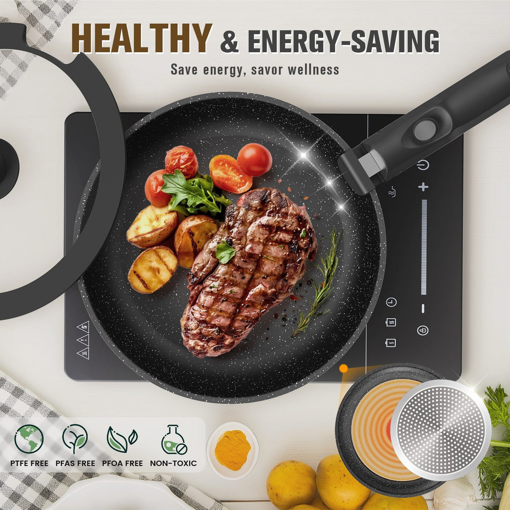 4 Piece Detachable Handle Inorganic Silicon Coating Cookware Set,Pot Pan Set