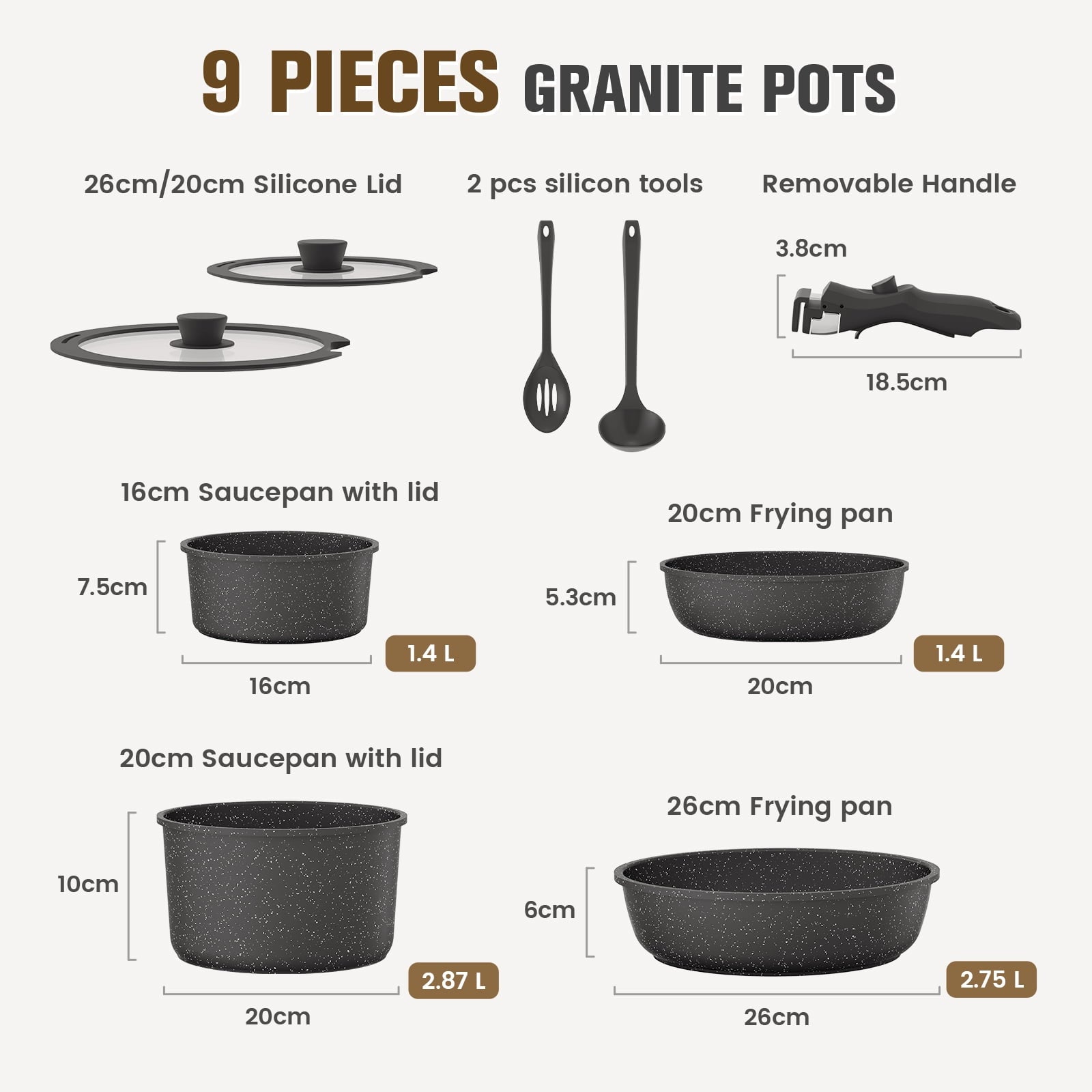 4 Piece Detachable Handle Inorganic Silicon Coating Cookware Set,Pot Pan Set