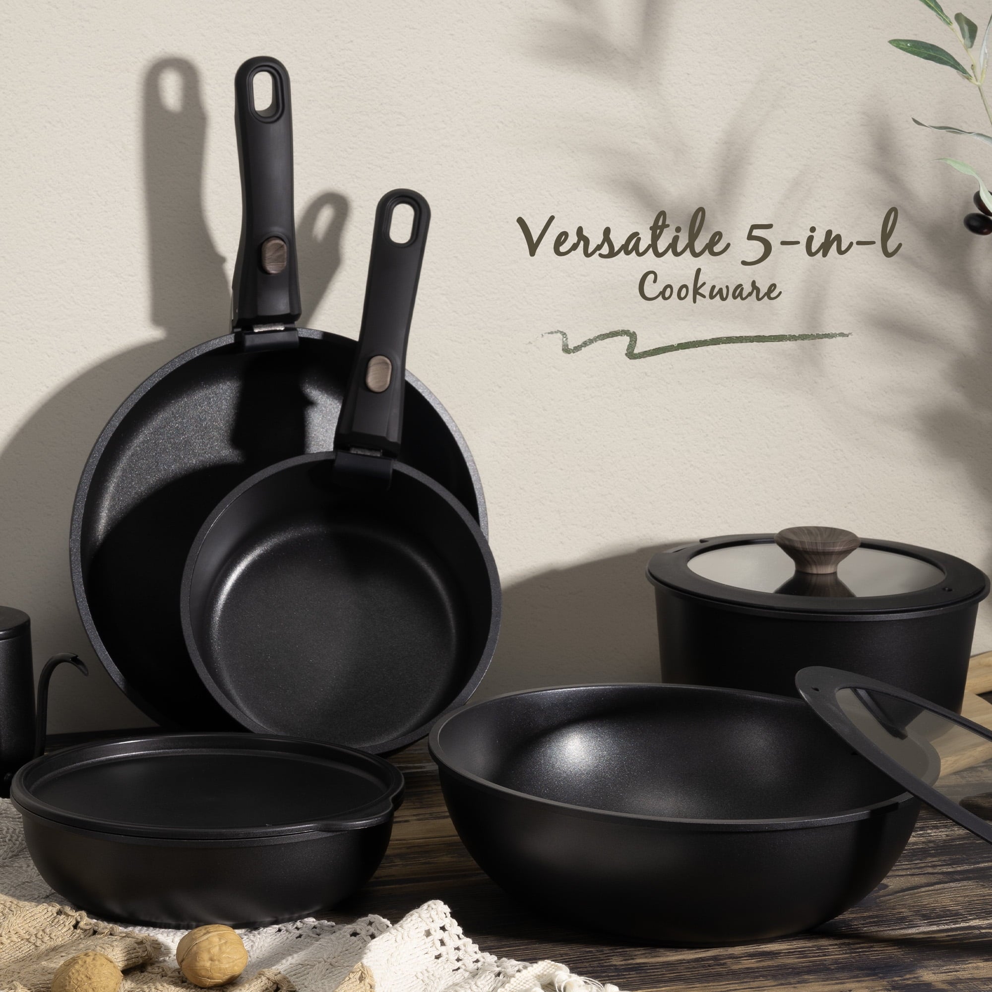 20-Piece and Pans Set, Nonstick Cookware Set with Detachable Handles, Oven & Dishwasher Safe, Induction Compatible, S... - Image 2