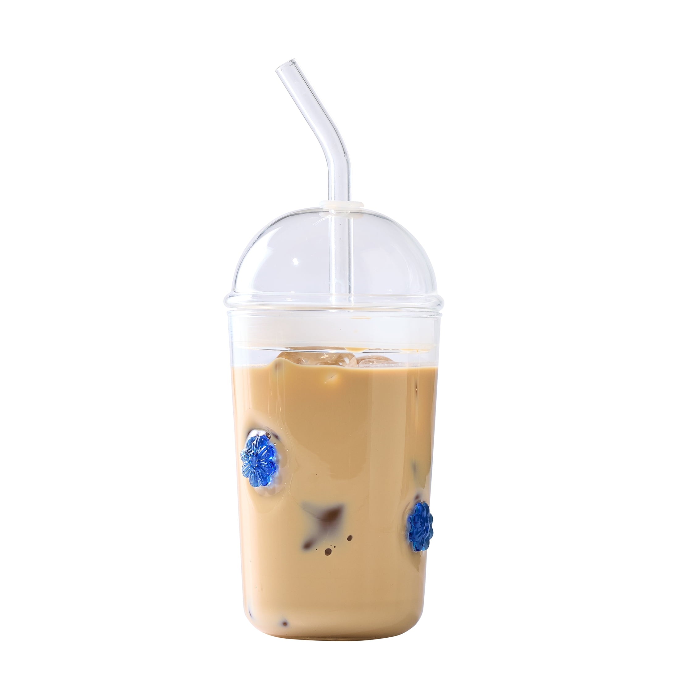 Glass Sipper Blue Floral Icon with Glass Lid - Image 2
