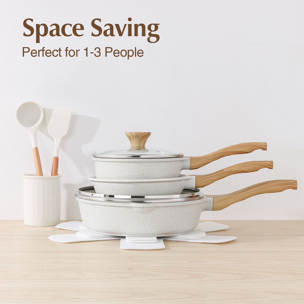Ceramic Nonstick Pots and Pans Set, 10Pcs Healthy Non Stick Cookware Set with Pots Protectors, Induction Kitchen Cook... - Image 4